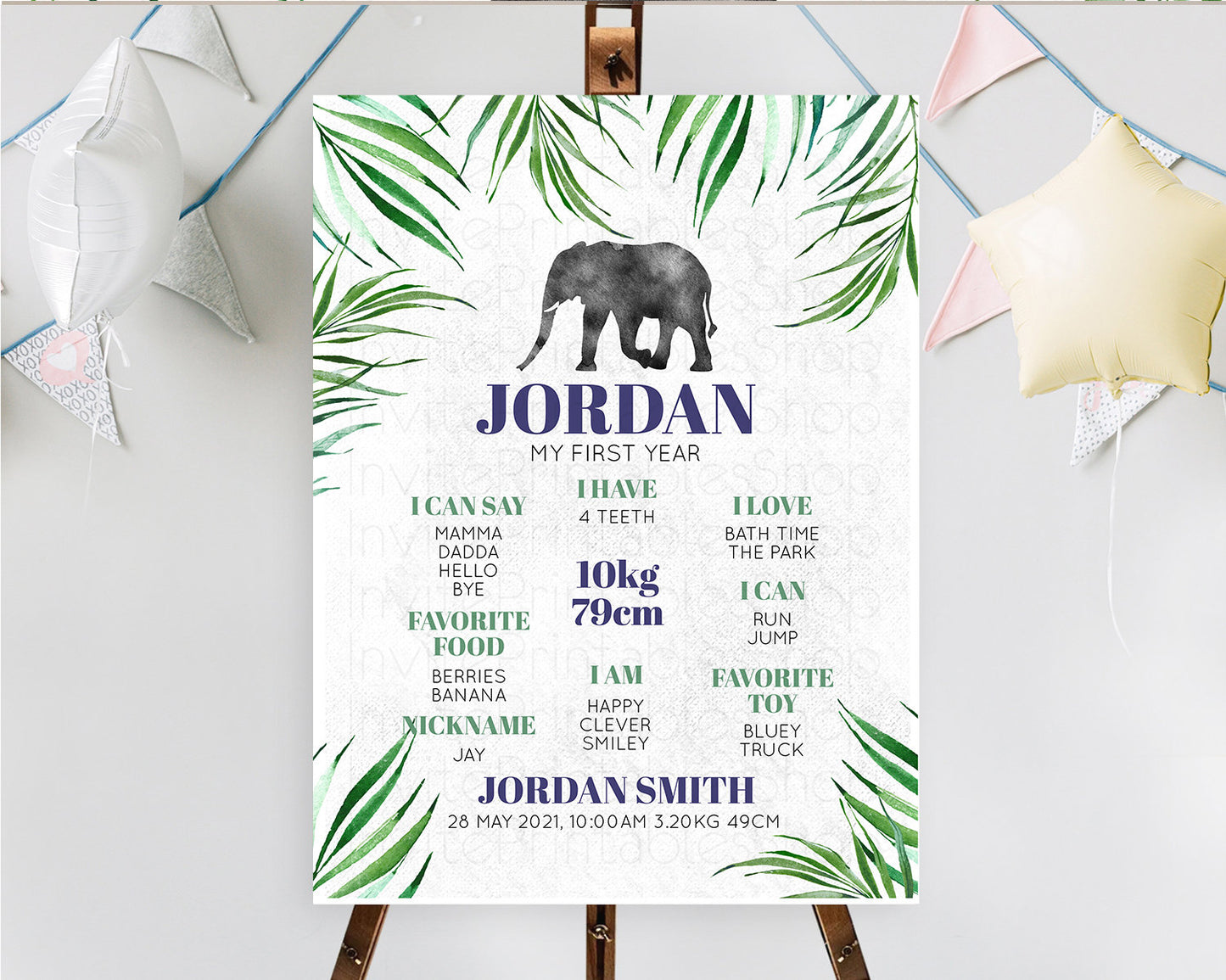 Elephant First Birthday Milestone Board Elephant Milestone Poster One Wild Year Safari Adventure Elephant Zoo Birthday Welcome Sign D10842