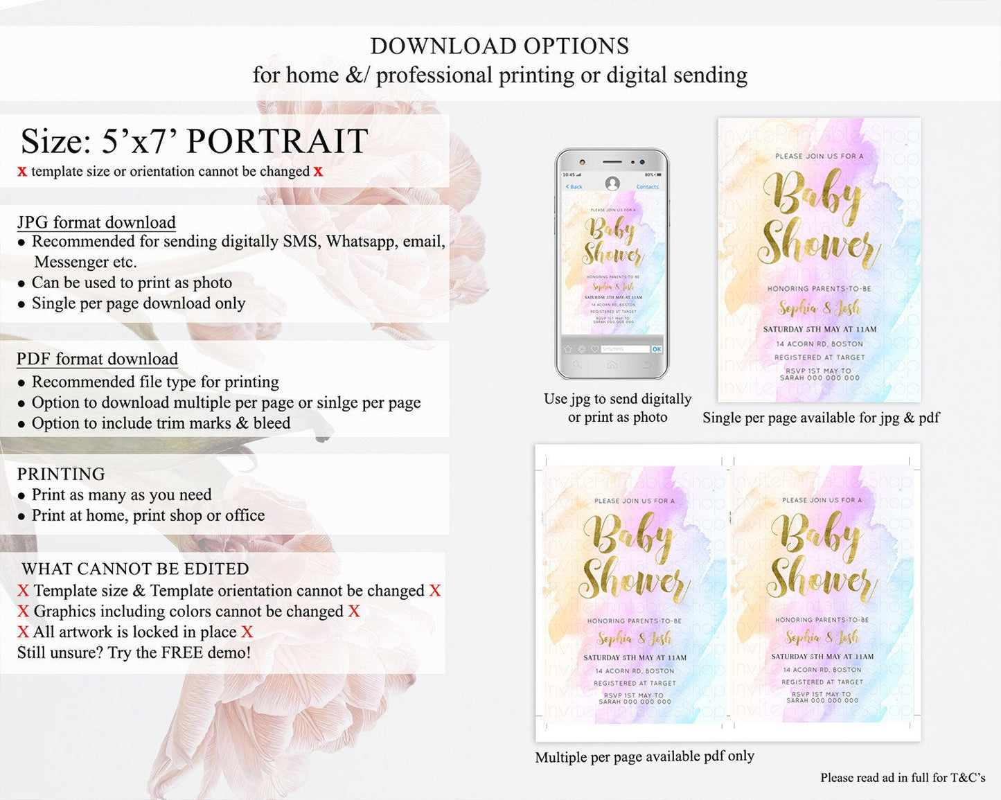 Pastel Baby Shower Invitation Rainbow Baby Shower Invitation Colorful Pastel Watercolor Invitation Gold Glitter Sprinkles Ombre D11027