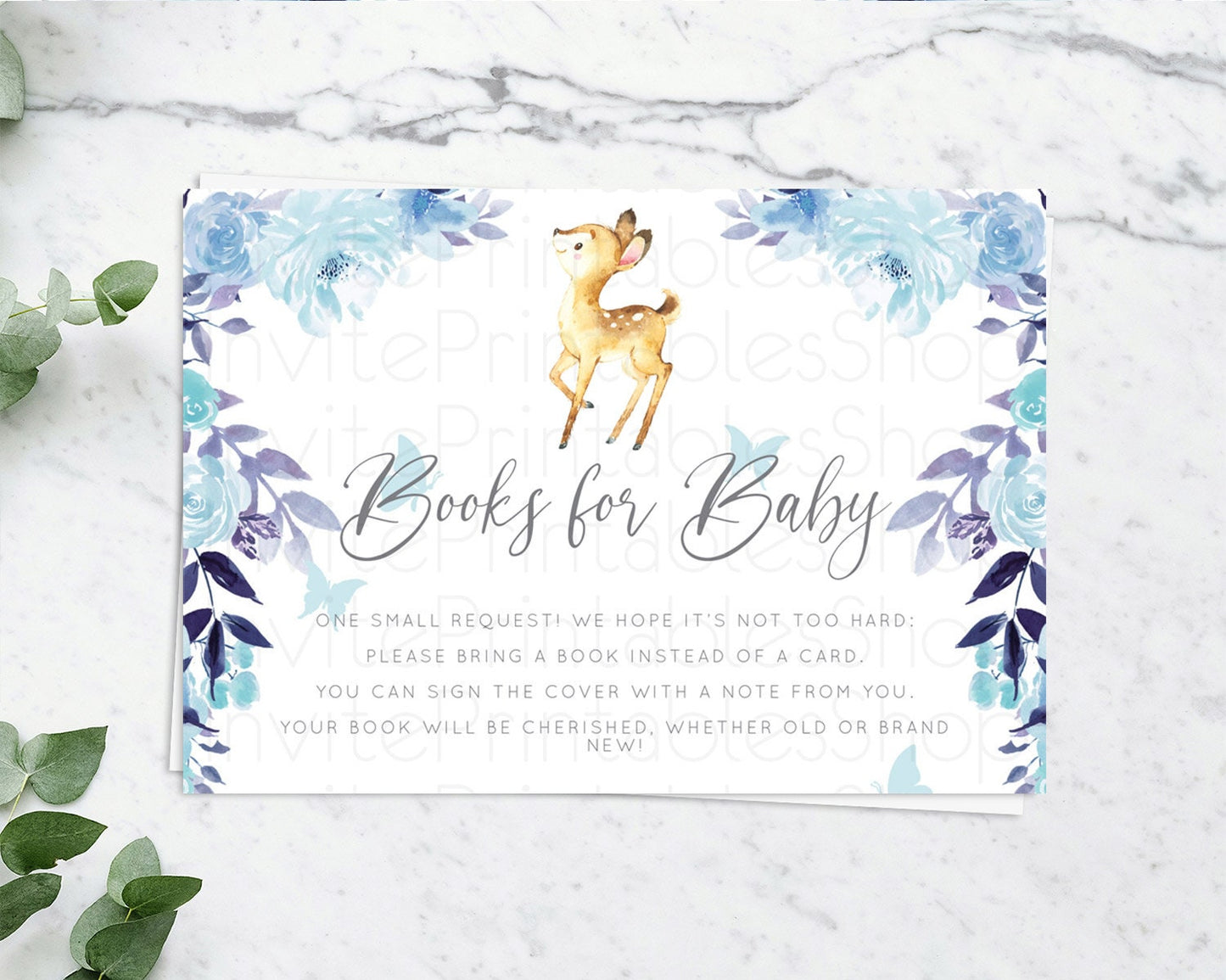 Fawn Books For Baby Card Deer Book Insert Floral Deer Book Card Enchanted Forest Butterfly Pastel Baby Shower Book Poem Request D10917