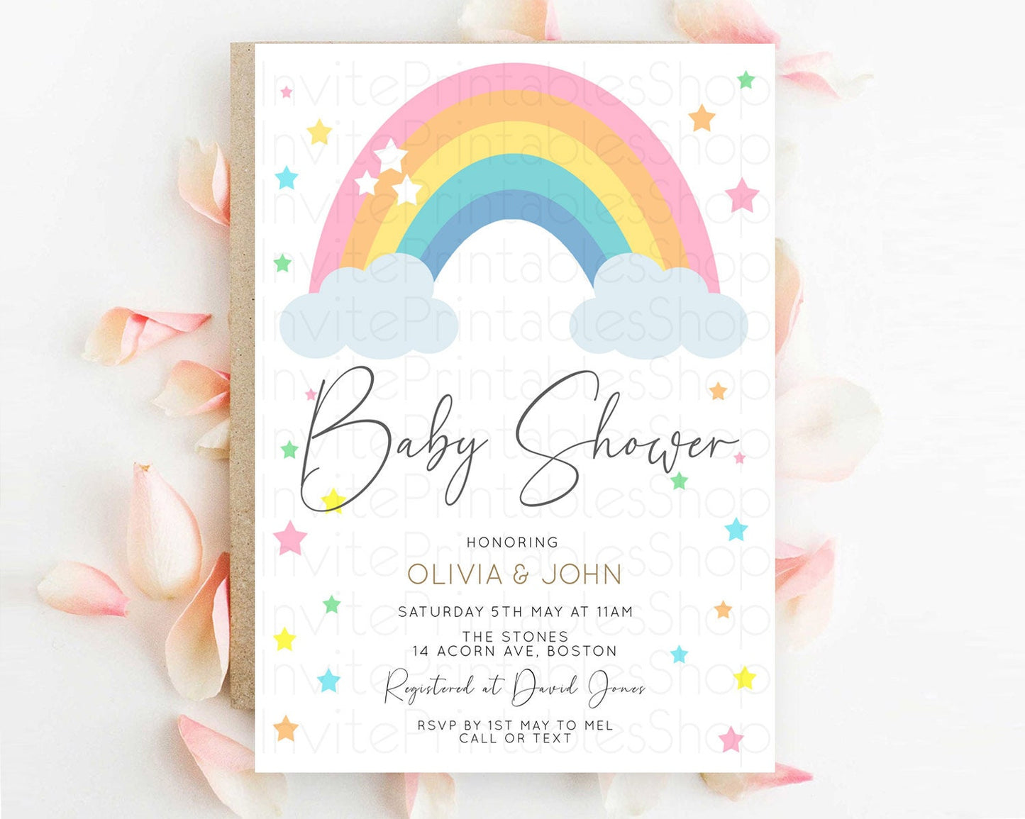 Pastel Rainbow Baby Shower Invitation Pastel Rainbow Invitation Rainbow Baby Invitation Pastel Invitation Boho Rainbow Invitation D11023