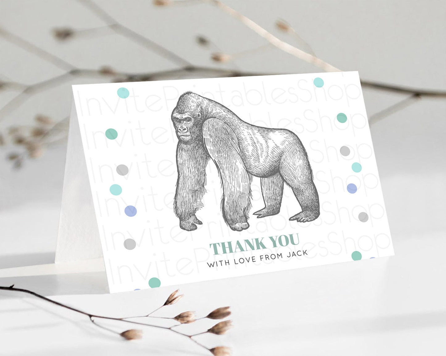 Gorilla Thank You Gorilla Thank You Card Gorilla Party Birthday Thank You Card Safari Card Template Gorilla Teacher Thank You Cards D10854