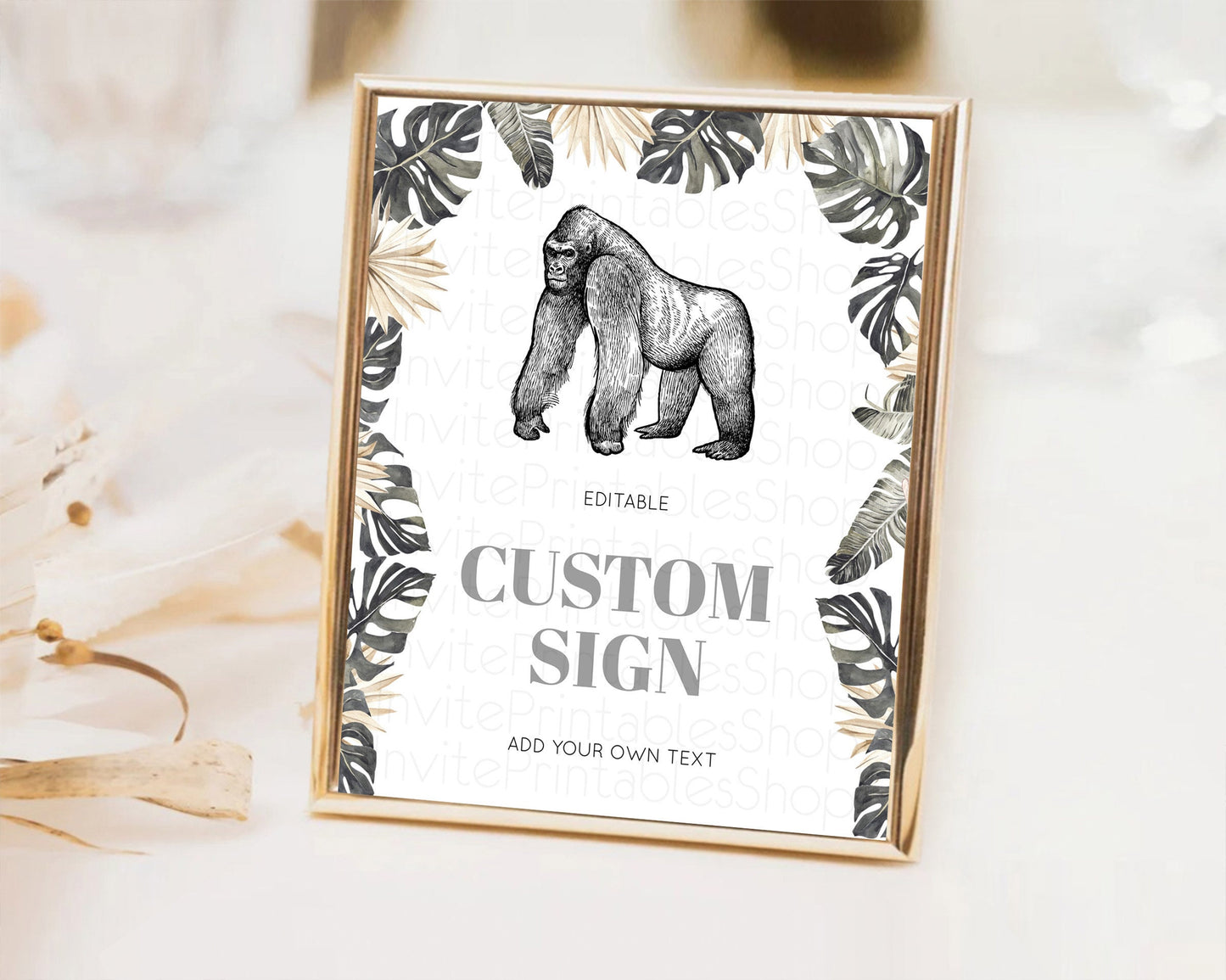 Gorilla Table Sign Decor Gorilla Party Sign Template Safari Adventure Gorilla Minimal Theme 1st Birthday Baptism Baby Shower D10825