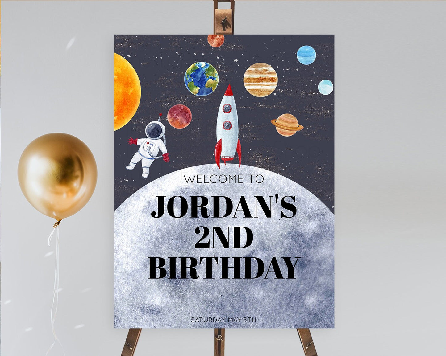 Space Birthday Welcome Sign Space Welcome Board First Trip Around the Sun Welcome Poster Planets Solar System ONE year Birthday Sign D10430