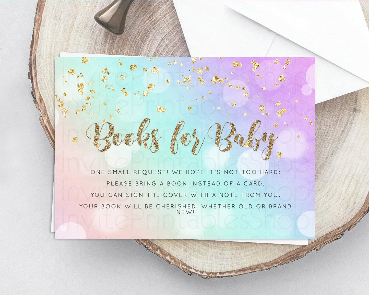 Pastel Books For Baby Card Pastel Rainbow Book Insert Colorful Ombre Watercolor Book Card Confetti Glitter Baby Book Poem Request D10621