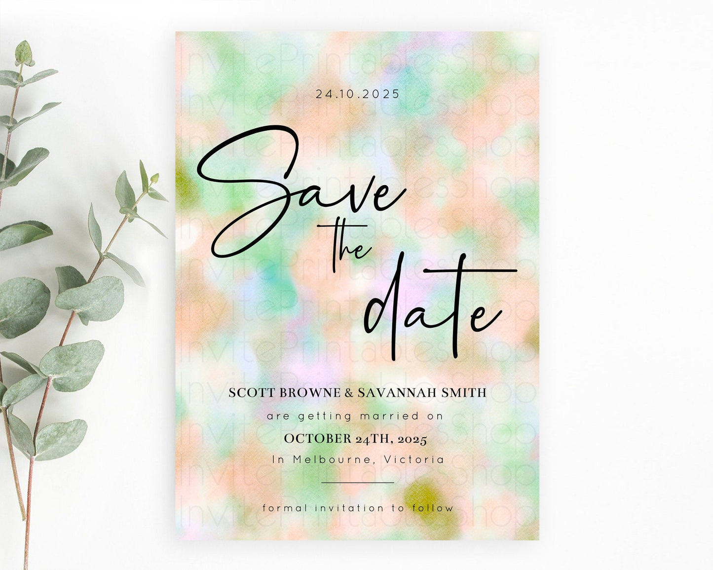 Pastel Save The Date Template Pastel Ombre Rainbow Watercolor Colorful Party For Birthday Baptism Baby Shower Wedding Bridal Shower D10693