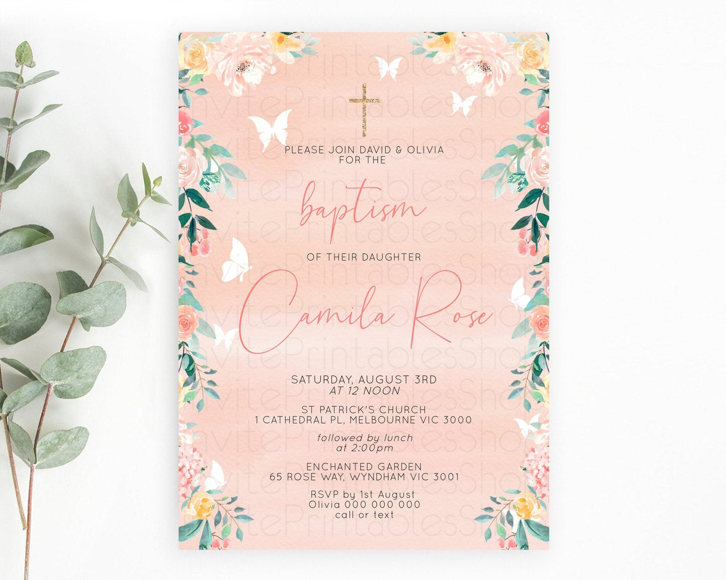 Secret Garden Baptism Invitation Wildflower Baptism Birthday Invite Pastel Flowers Christening Invite Enchanted Garden Boho Floral D10245
