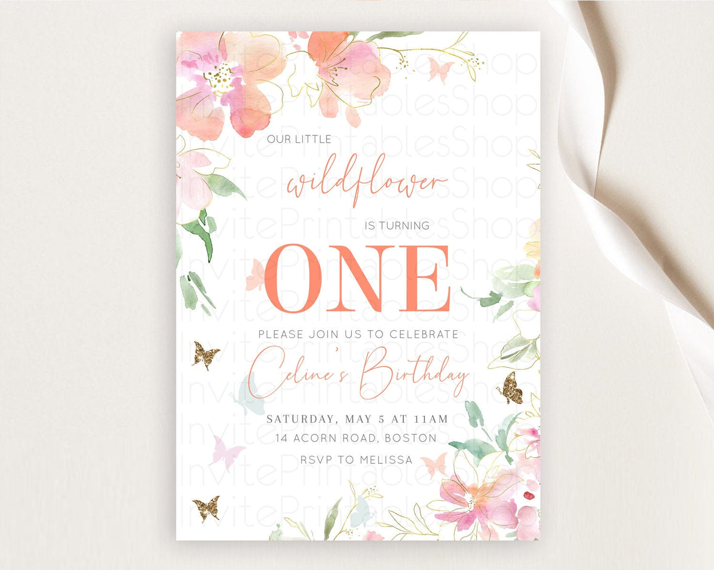 Secret Garden Invitation Wildflower Birthday Invitation Pastel Flowers Invite Enchanted Garden Boho Floral 3rd 2nd First Birthday D11071