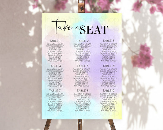 Editable Rainbow Seating Chart Pastel Seating Chart Colorful Pastel Watercol