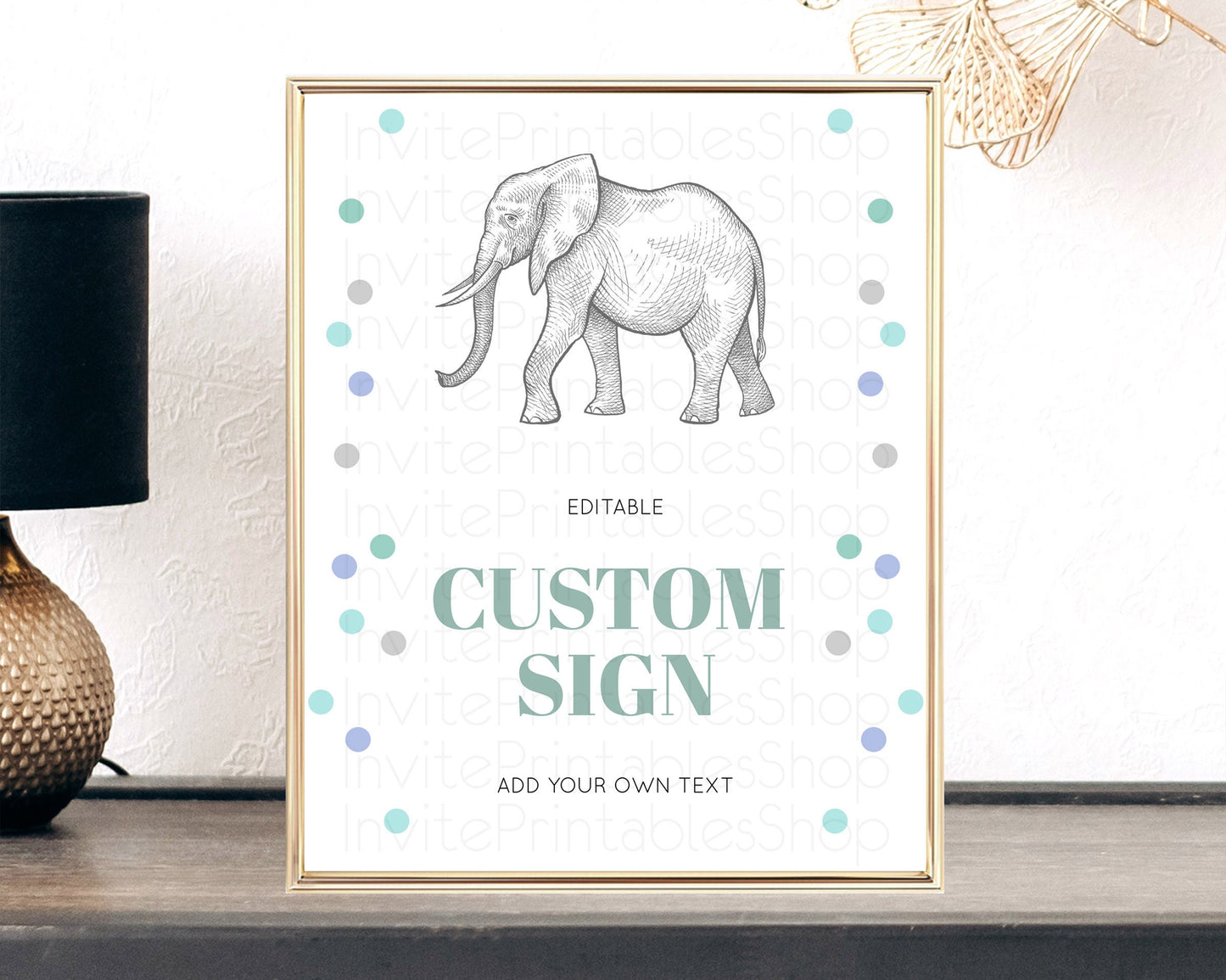 Elephant Sign Elephant Safari Adventure Party Table Sign Decor Dried Palm Fern Zoo 1st Birthday Baptism Baby Shower Bridal Shower D10859