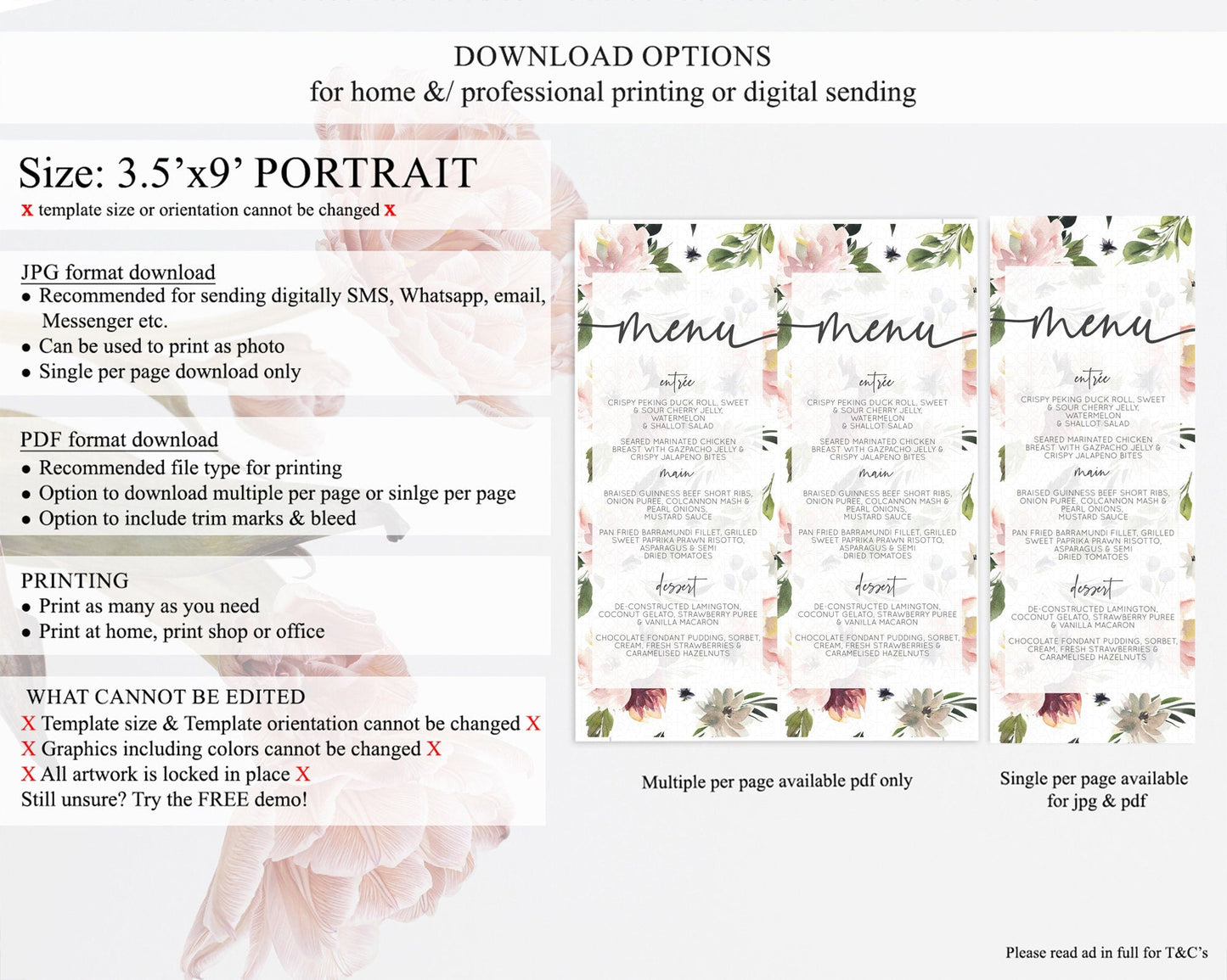 Secret Garden Menu Wildflower Menu Template Pastel Flower Garden Table Decor Boho Floral Dinner Dessert Floral Party Food Menu D10538