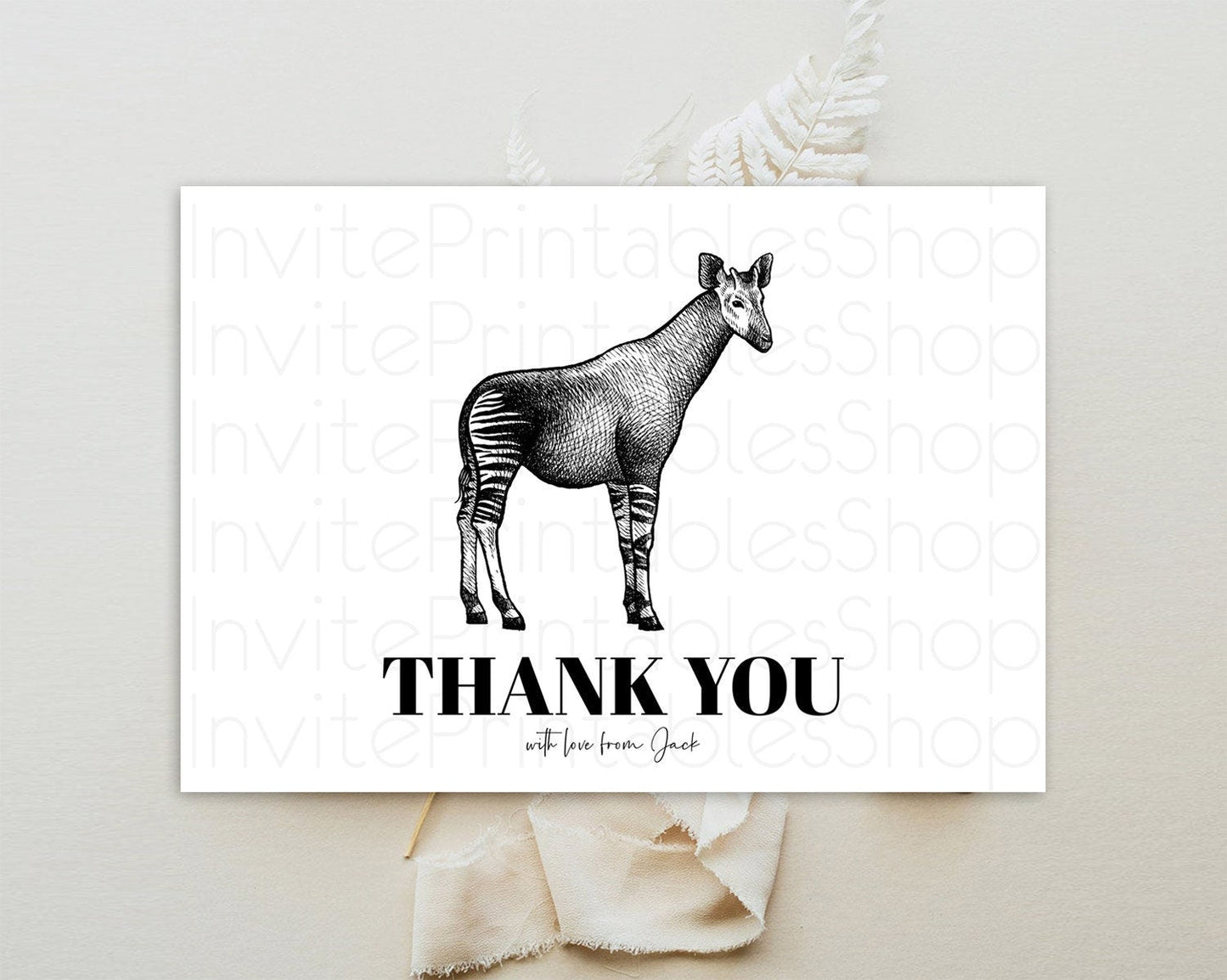 Okapi Thank You Okapi Thank You Card Okapi Party Cards Birthday Thank You Card Safari Card Template Okapi Teacher Thank You Cards D10283