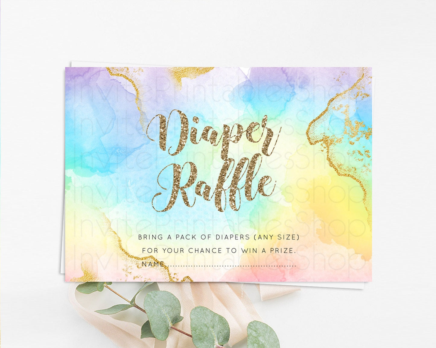 Pastel Diaper Raffle Card Pastel Rainbow Diaper Raffle Insert Colorful Ombre Watercolor Diaper Ticket Confetti Glitter Raffle Game D10589