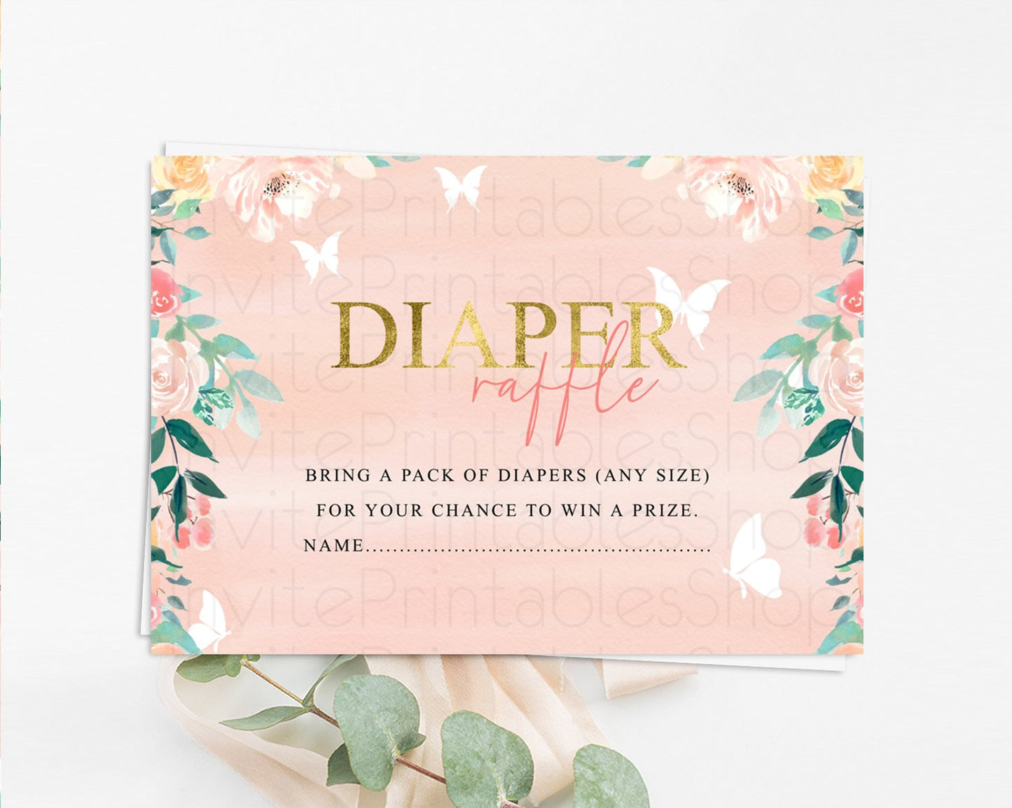 Secret Garden Diaper Raffle Card Boho Wildflower Diaper Raffle Insert Pastel Flower Garden Baby Shower Card Flower Raffle Game D10245