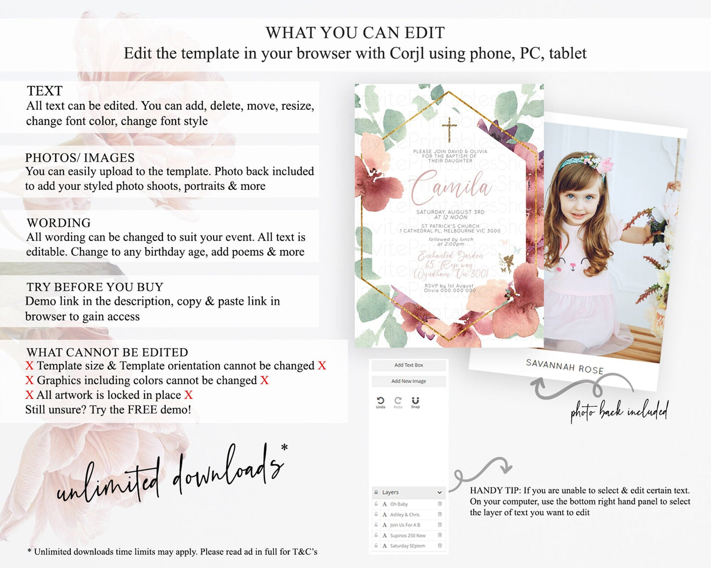 Fairy Baptism Invitation Fairy Baptism 1st Birthday Invitation Enchanted Secret Garden Christening Invite Pastel Floral Butterfly D10460