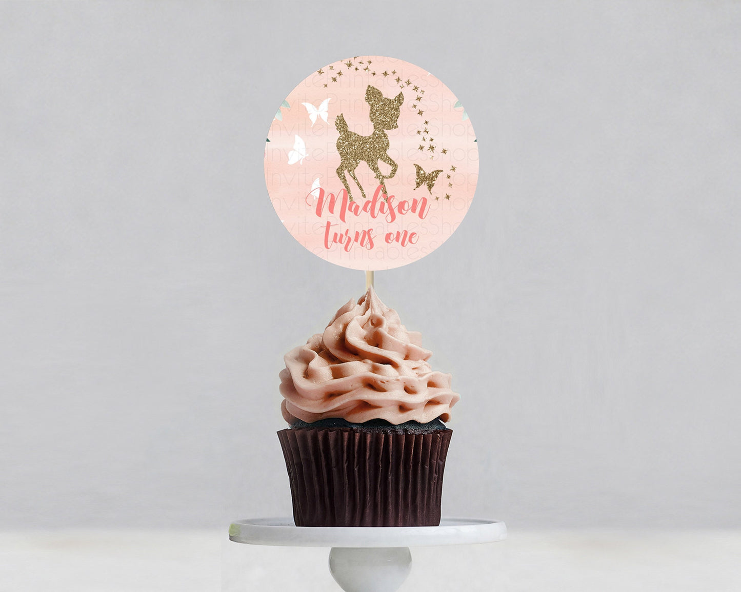 Fawn Cupcake Toppers Deer Cupcake Toppers Enchanted Forest Party Butterfly Pastel Flowers Woofland Cupcake Toppers First Birthday D10873