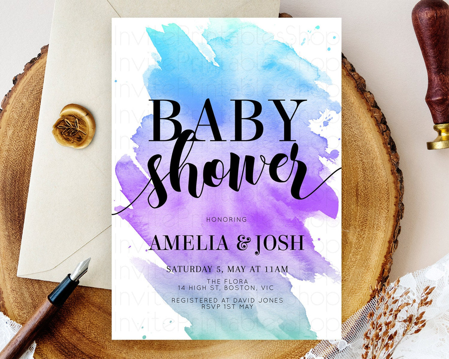 Pastel Baby Shower Invitation Rainbow Baby Shower Invitation Colorful Pastel Watercolor Invitation Gold Glitter Sprinkles Ombre D10491
