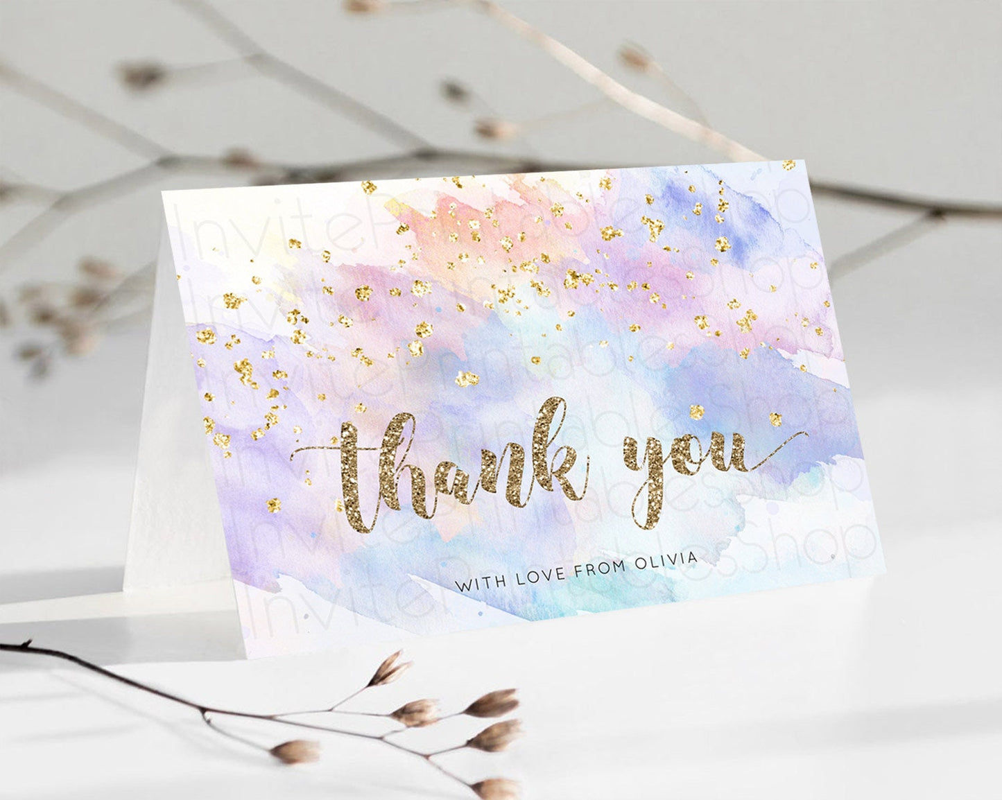 Pastel Thank You Rainbow Thank You Card Colorful Pastel Birthday Thank You Card Confetti Watercolor Pastel Teacher Thank You Cards D10583