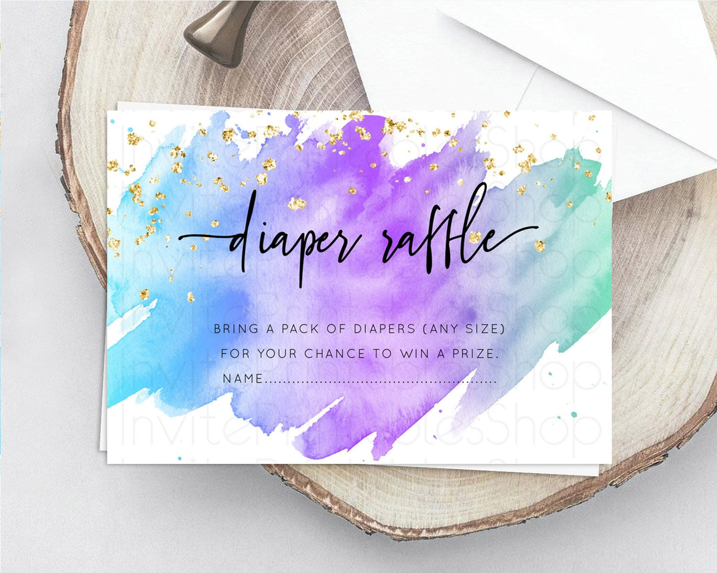 Pastel Diaper Raffle Card Pastel Rainbow Diaper Raffle Insert Colorful Ombre Watercolor Diaper Ticket Confetti Glitter Raffle Game D10491