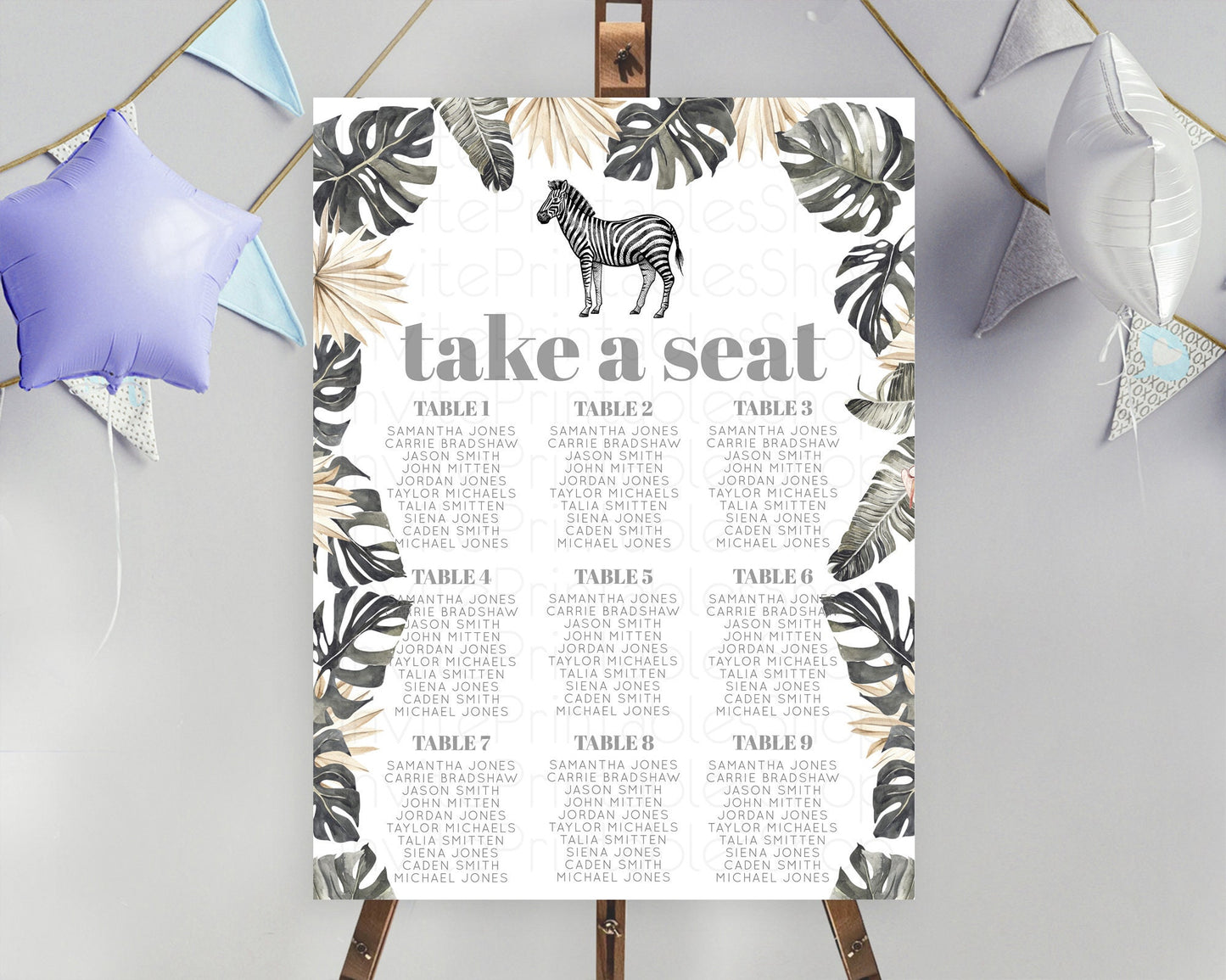 Zebra Seating Chart Zebra Seating Sign Zebra Take A Seating Chart Zebra Safari Adventure Decor Zoo Party Zebra Palm Leaf Décor D10824