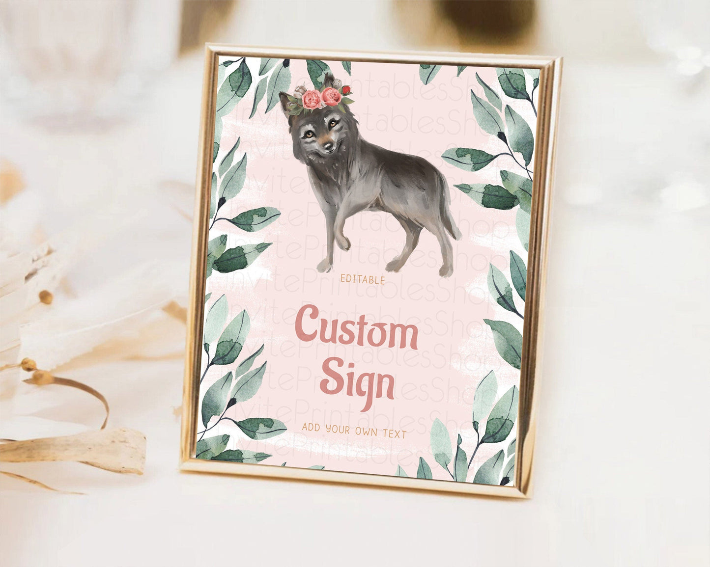 Wolf Sign Wolf Table Sign Decor Pastel Floral Wolf Party Forest Adventure Wilderness Theme Birthday Baptism Christening Baby Shower D10535