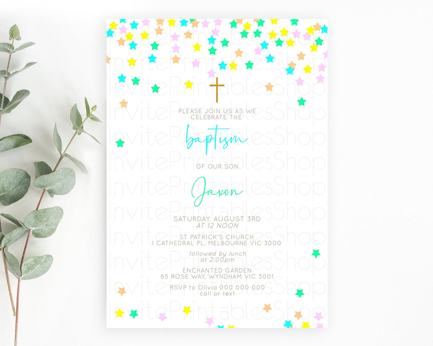 Star Baptism Invitation Pastel Stars Baptism 1st Birthday Invitation Rainbow Colors Confetti Twinkle Little Star Christening Invite D10397