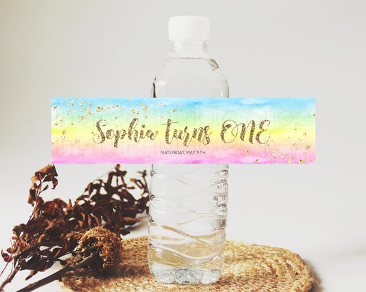 Editable Pastel Water Label Template Pastel Ombre Rainbow Watercolor Colorfu