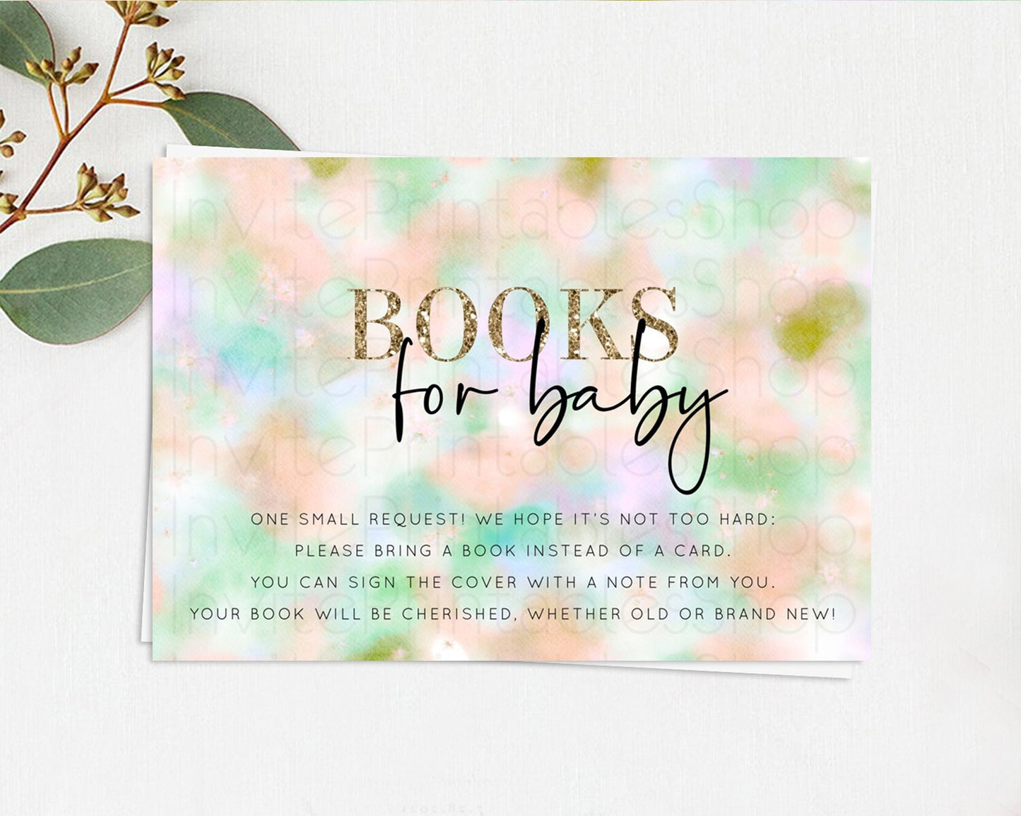 Pastel Books For Baby Card Pastel Rainbow Book Insert Colorful Ombre Watercolor Book Card Confetti Glitter Baby Book Poem Request D10693