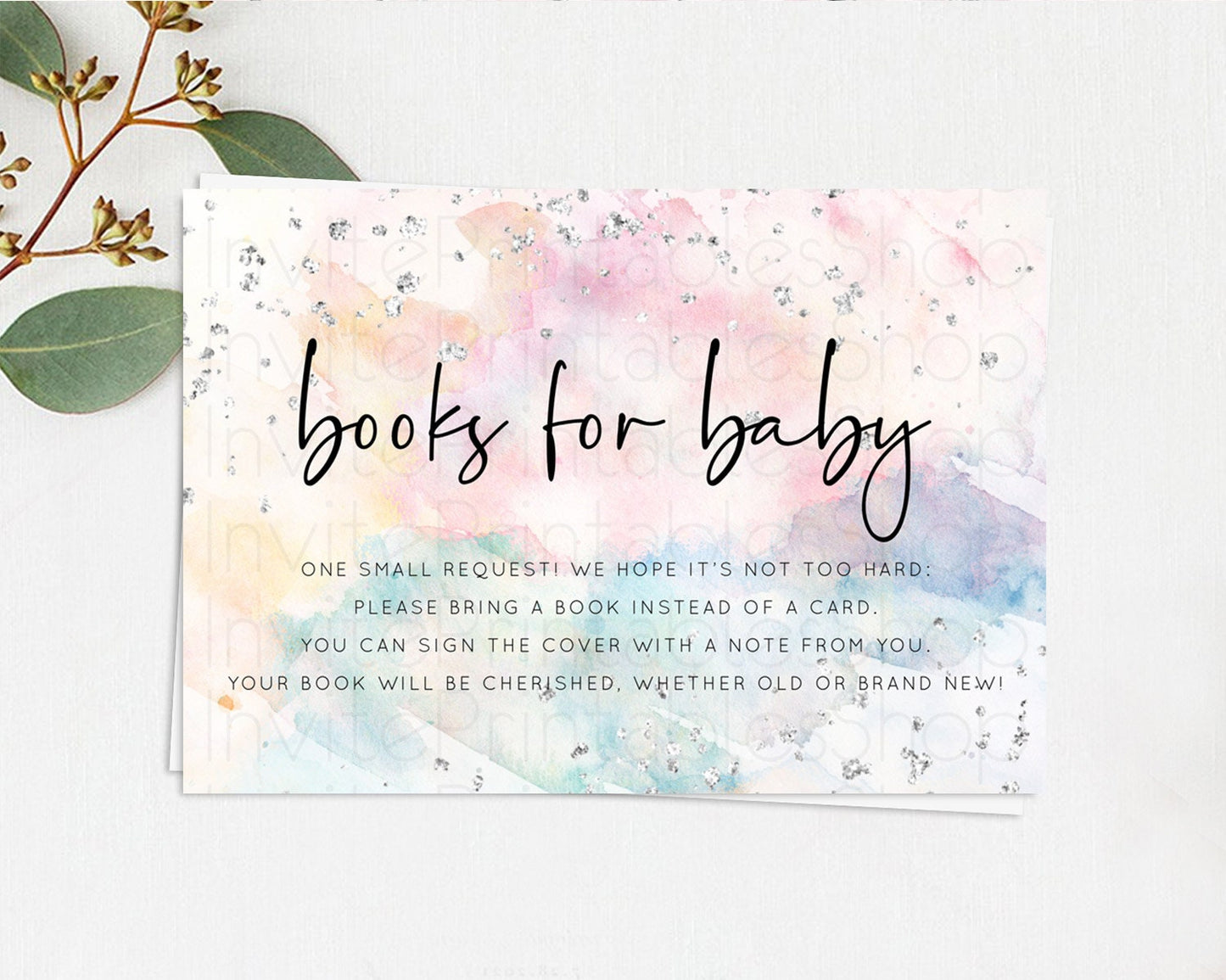 Pastel Rainbow Books For Baby Card Pastel Book Insert Pastel Colorful Book Card Confetti Watercolor Silver Guests Book Poem Request D10945