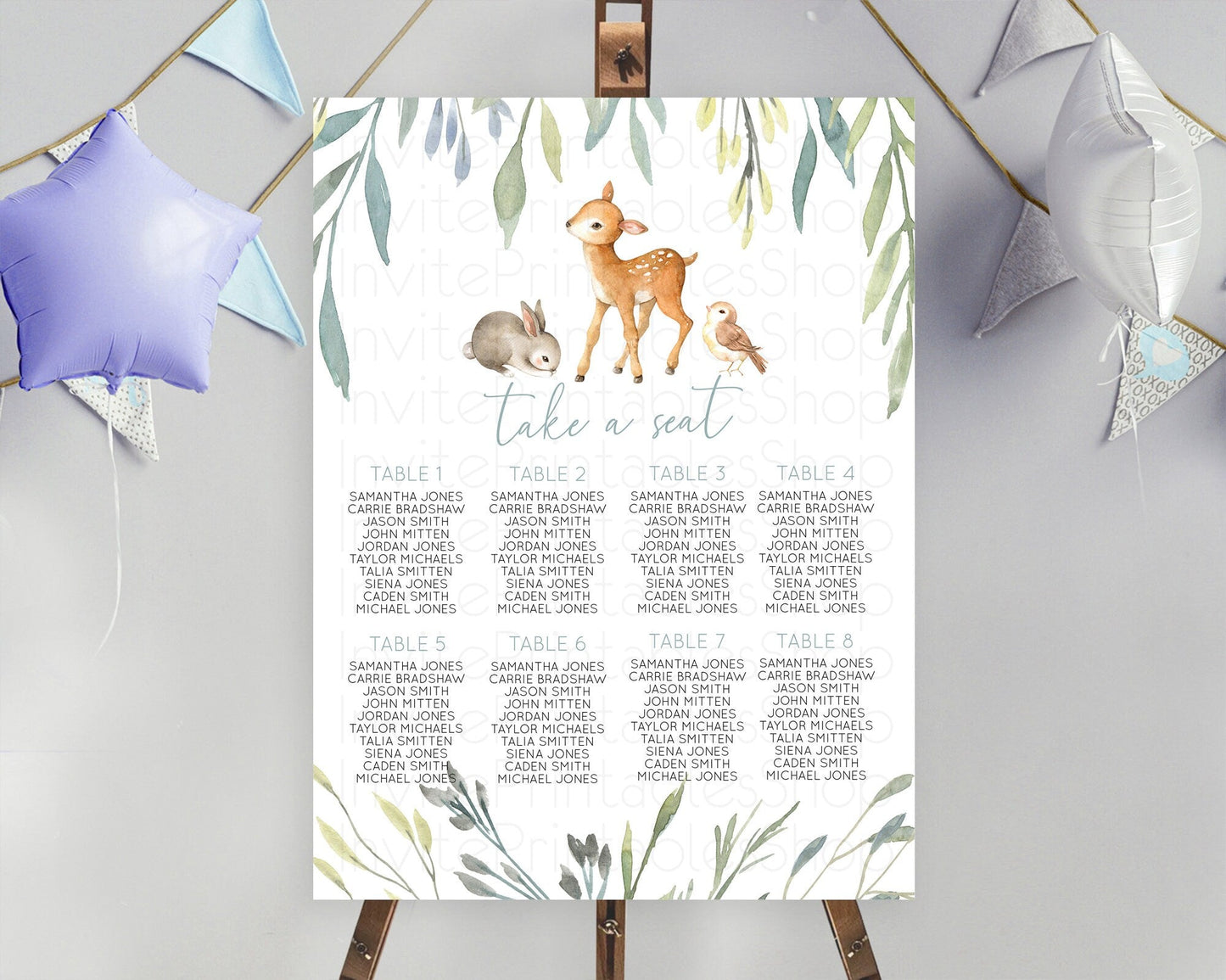 Fawn Seating Chart Deer Seating Chart Enchanted Forest Party Butterfly Pastel Flowers Whimsical Seating Chart Woodland Seating Sign D10919