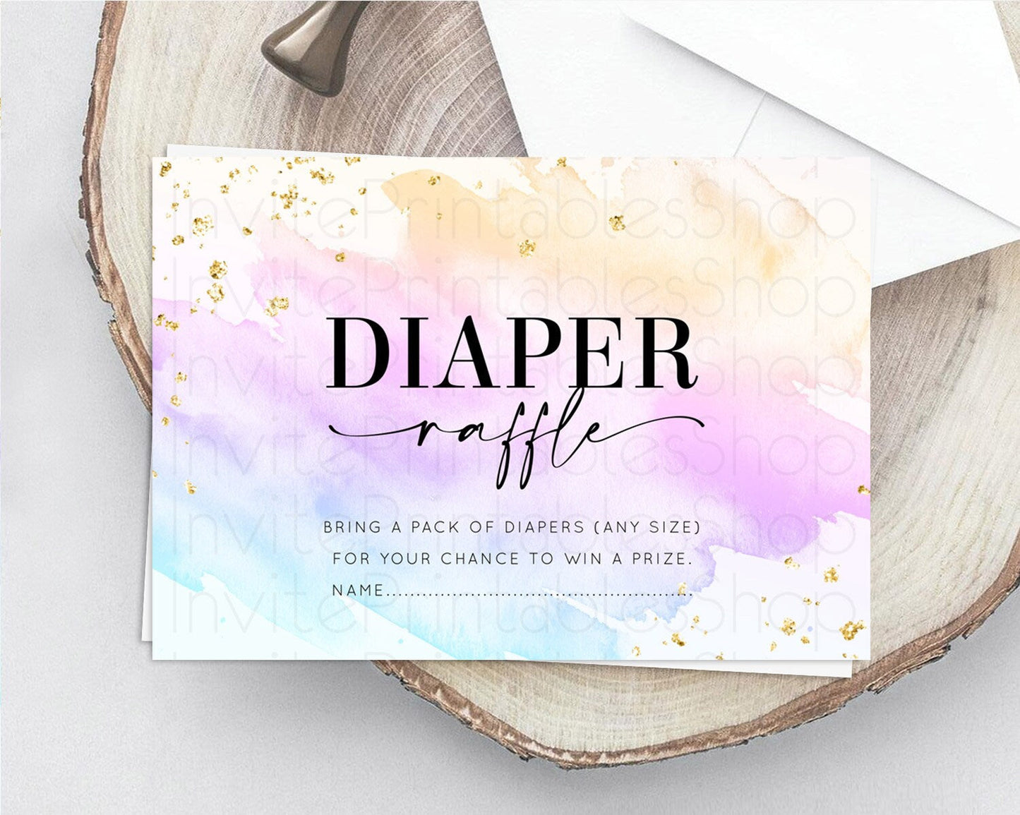 Pastel Diaper Raffle Card Pastel Rainbow Diaper Raffle Insert Colorful Ombre Watercolor Diaper Ticket Confetti Glitter Raffle Game D10175