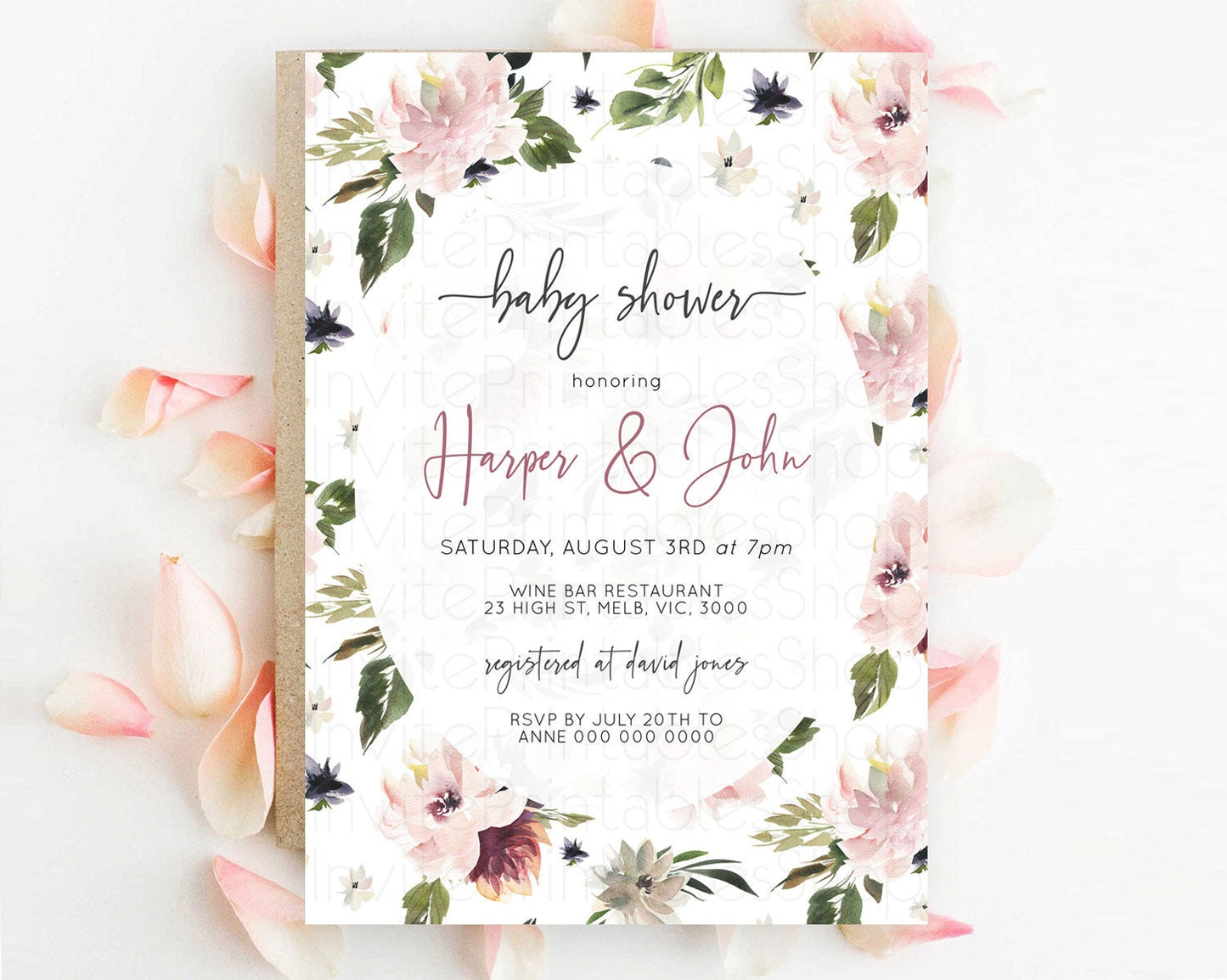 Wildflower Baby Shower Invitation Secret Garden Baby Shower Invitation Pastel Flowers Invite Enchanted Garden Shower Floral Theme D10538