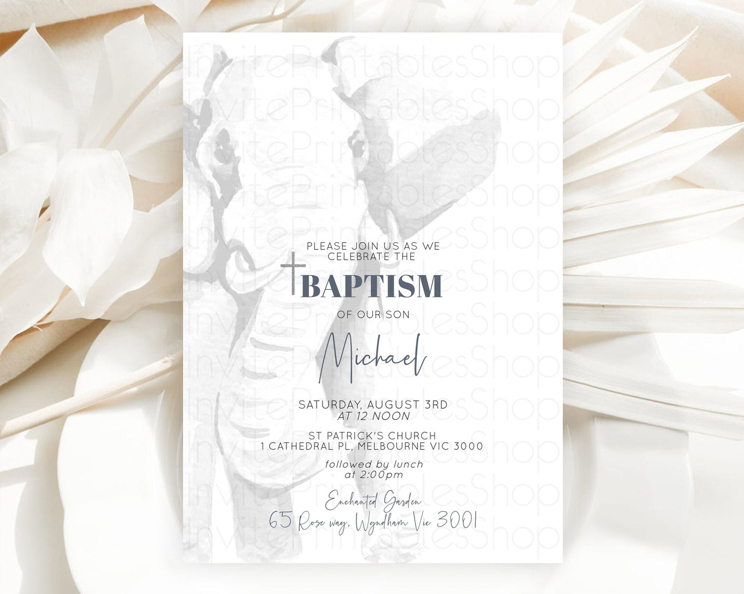 Editable Elephant Baptism Invitation Elephant Baptism 1st Birthday Invitatio