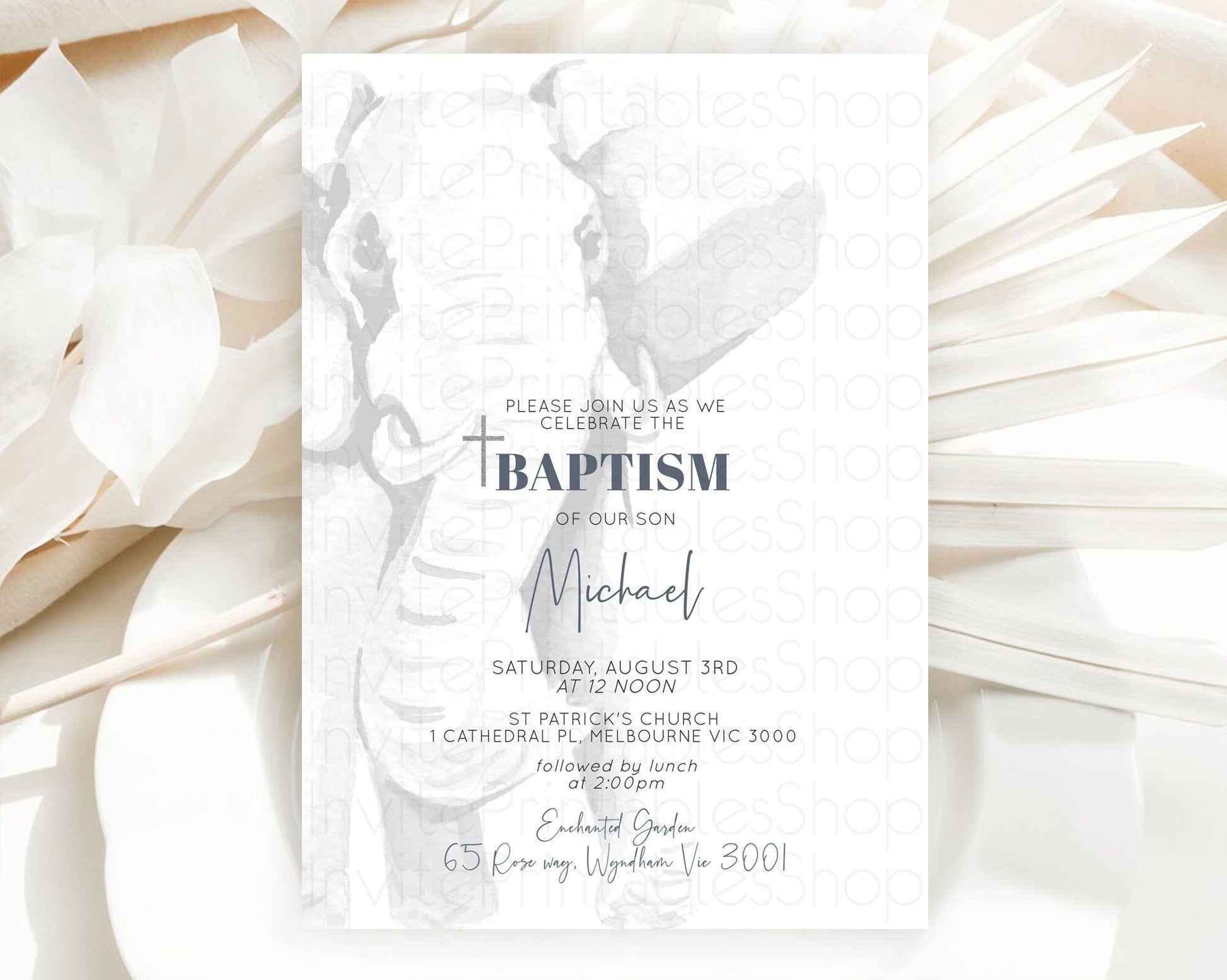 Editable Elephant Baptism Invitation Elephant Baptism 1st Birthday Invitatio