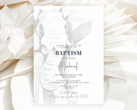 Editable Elephant Baptism Invitation Elephant Baptism 1st Birthday Invitatio