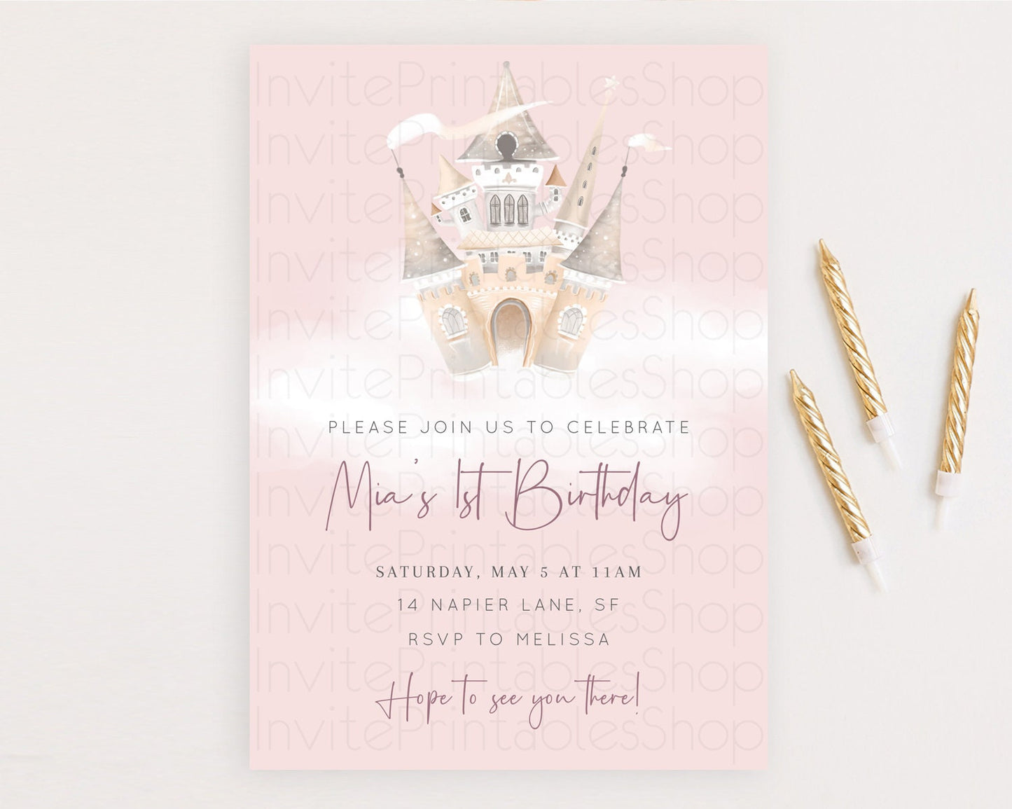 Princess Birthday Invitation Princess Invitation Pastel Invitation Royal Birthday Rainbow Color Enchanted Castle 1st First Birthday D10252