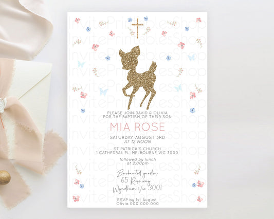 Editable Fawn Baptism Invitation Deer Baptism 1st Birthday Invitation Enchan