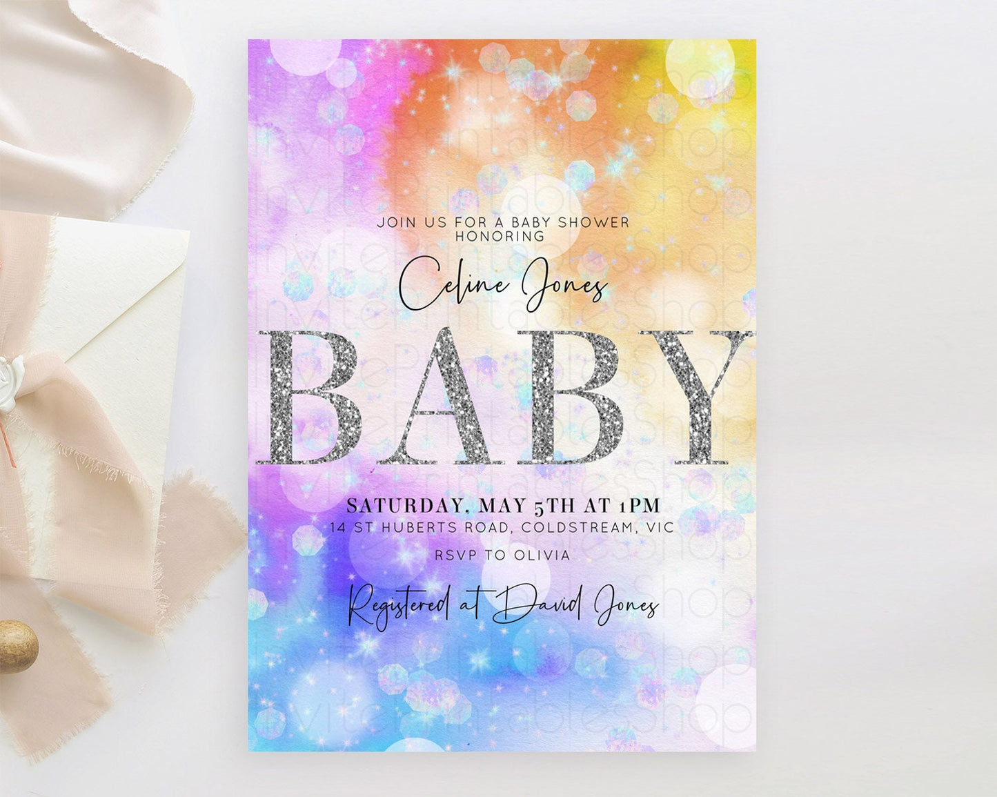 Rainbow Baby Shower Invitation Pastel Rainbow Baby Invitation Pastel Watercolor Invitation Colorful Ombre Sprinkle Shower D10690