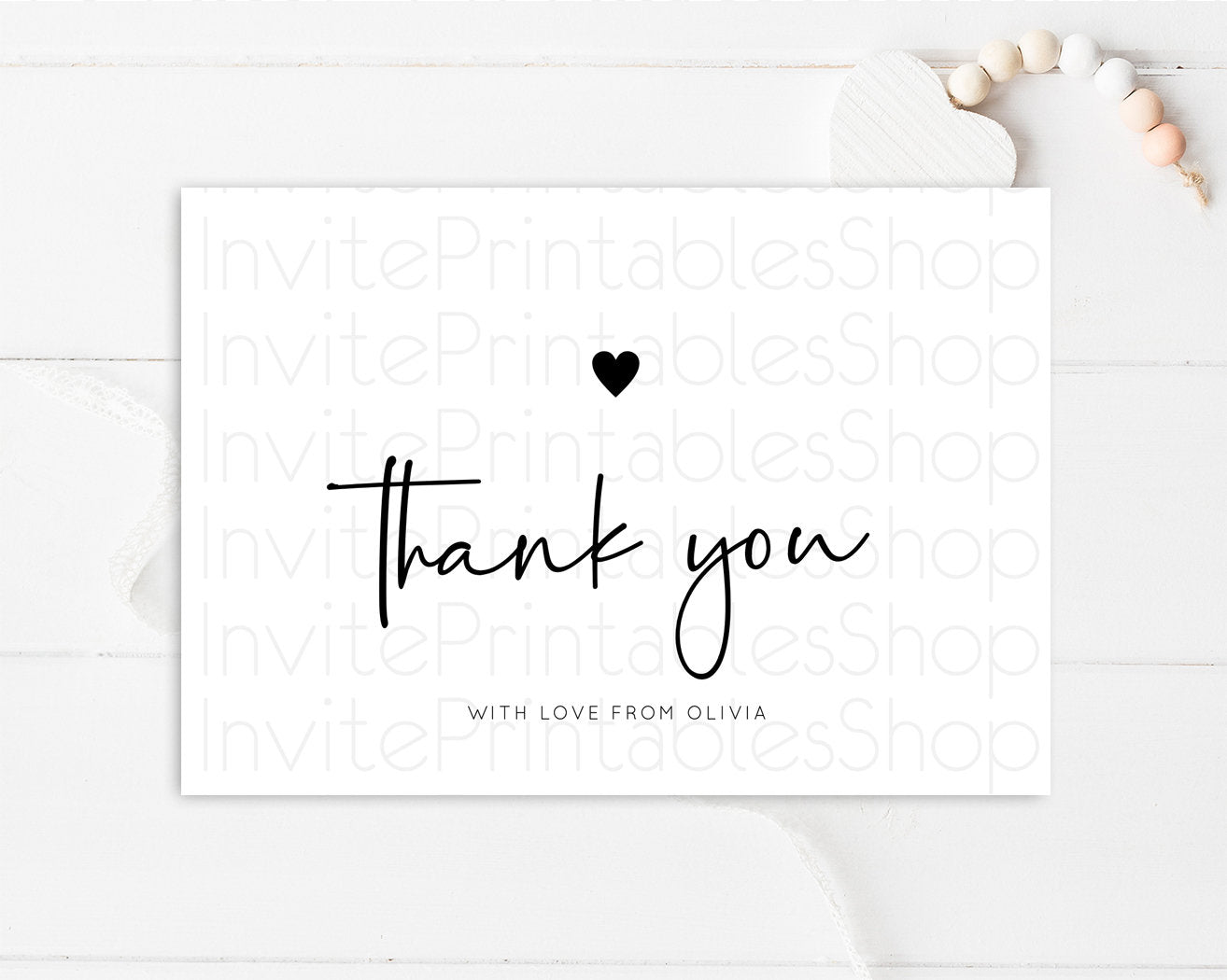White Thank You Card Minimalist Guest Thank You Cards Simple Details Notes Modern Message Kids Birthday Baby Shower Love Heart WH100