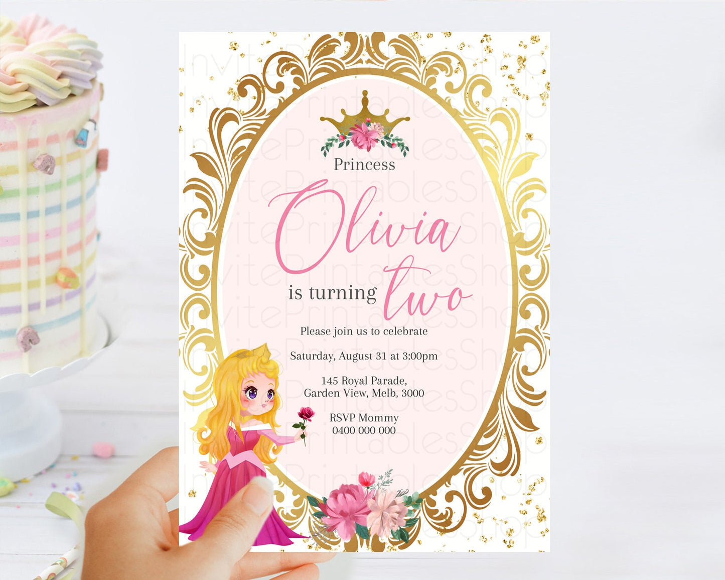 Princess Birthday Invitation Castle Invitation Royal Birthday Fairy Tale Enchanted Mirror Pastel Floral Garden 1st First Birthday D10743