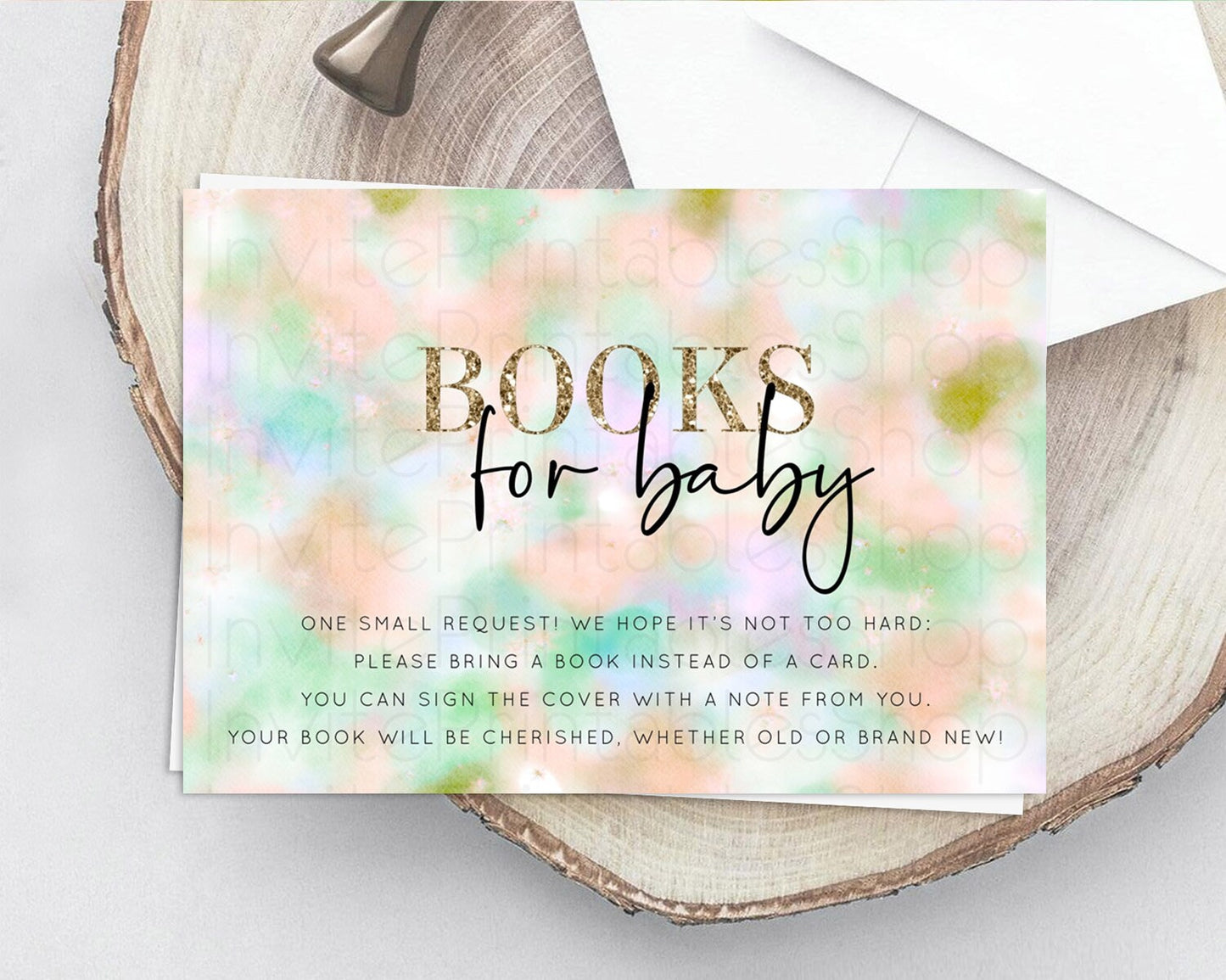 Pastel Books For Baby Card Pastel Rainbow Book Insert Colorful Ombre Watercolor Book Card Confetti Glitter Baby Book Poem Request D10693