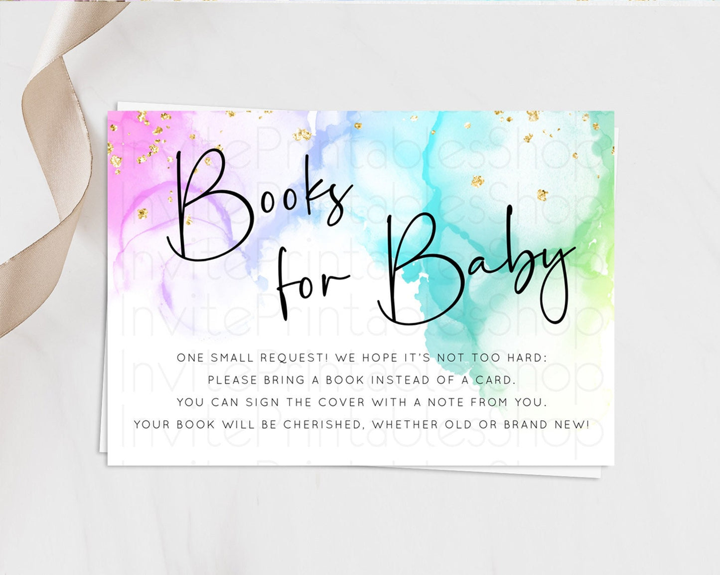 Pastel Books For Baby Card Pastel Rainbow Book Insert Colorful Ombre Watercolor Book Card Confetti Glitter Baby Book Poem Request D10181