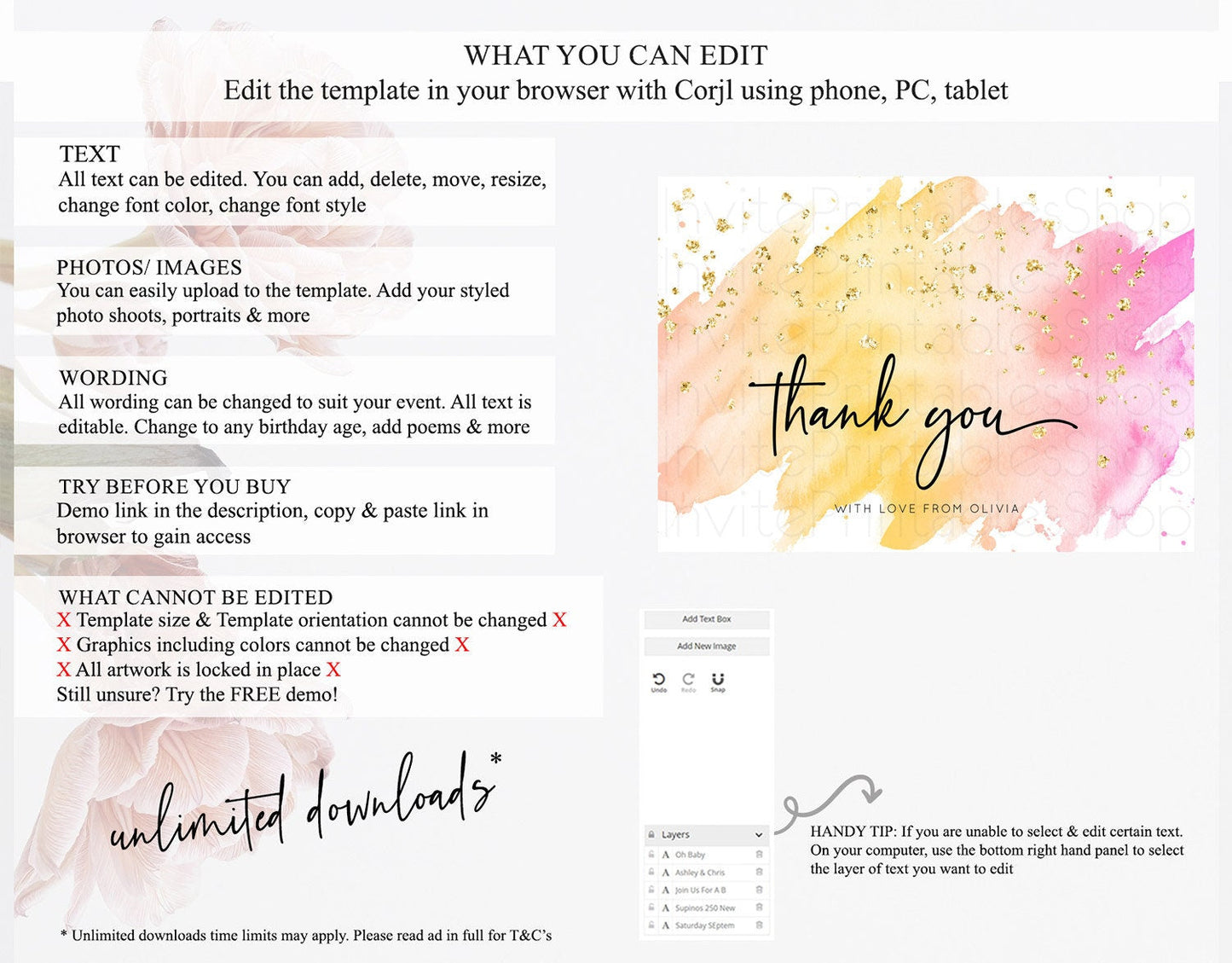 Pastel Thank You Rainbow Thank You Card Colorful Pastel Birthday Thank You Card Confetti Watercolor Pastel Teacher Thank You Cards D10527