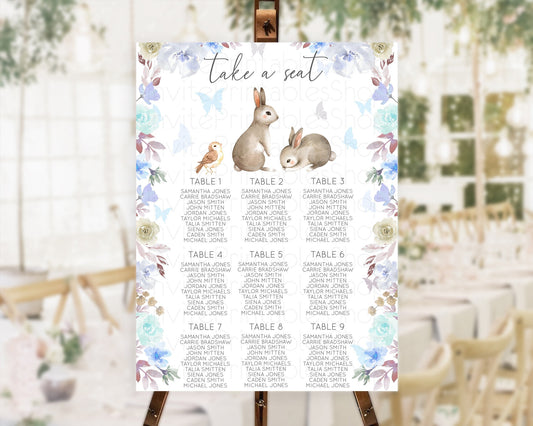 Editable Bunny Seating Chart Floral Bunny Seating Chart Pastel Bunny Seating