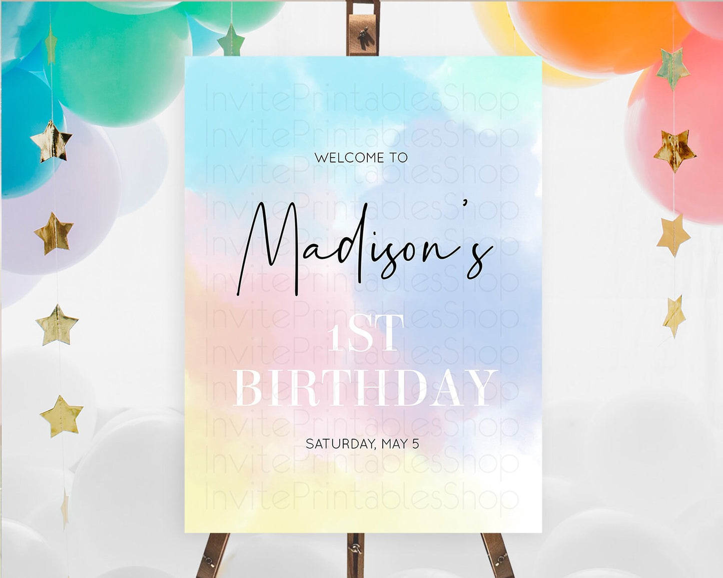 Pastel Welcome Sign Pastel Rainbow Welcome Sign Colorful Rainbow Confetti Watercolor Glitter Pastel First Birthday Welcome Sign D10373