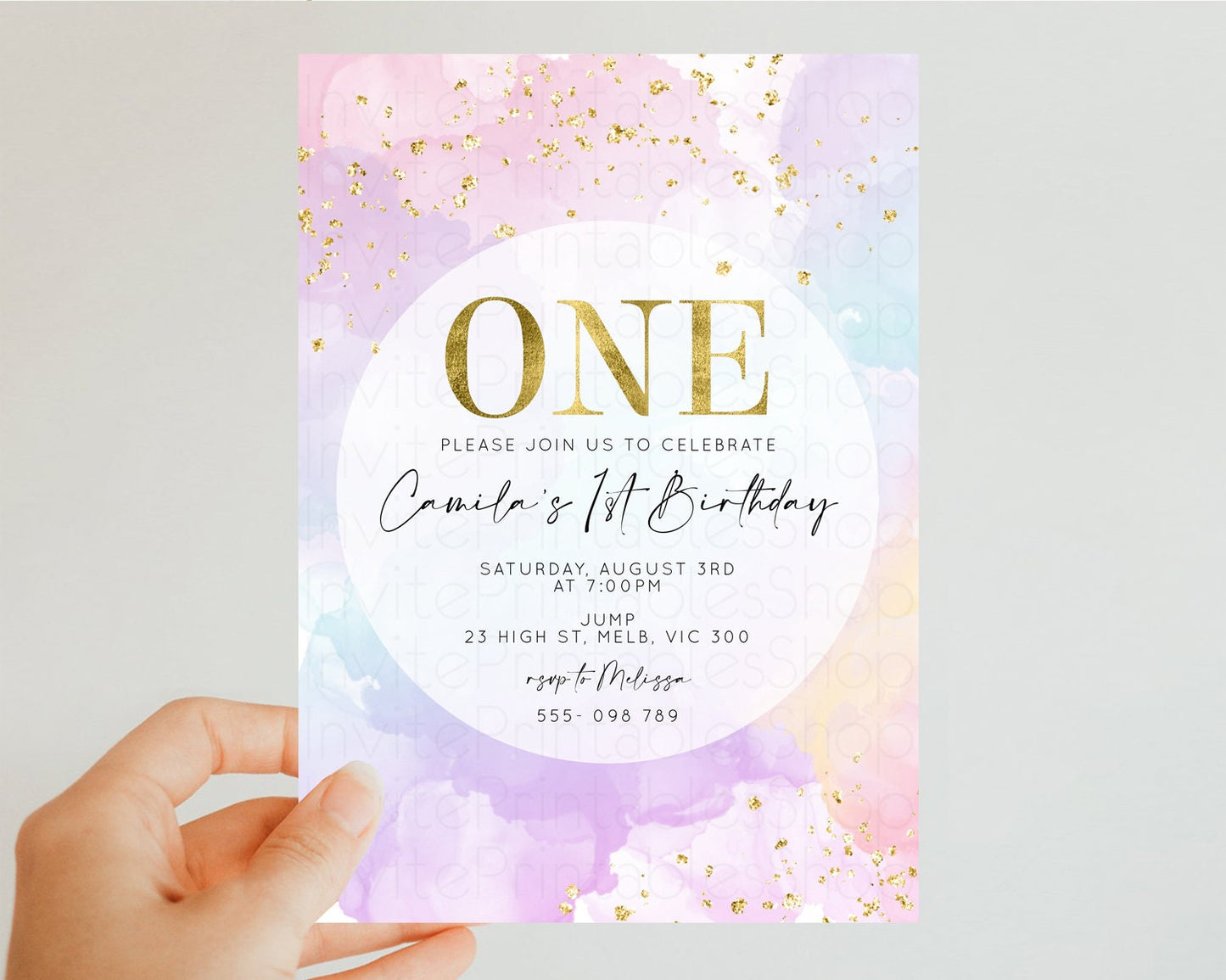 Rainbow Birthday Invitation Pastel Birthday Invitation Ombre Rainbow Invite Colorful Watercolor Invite Glitter Sprinkle Invitation 599v1