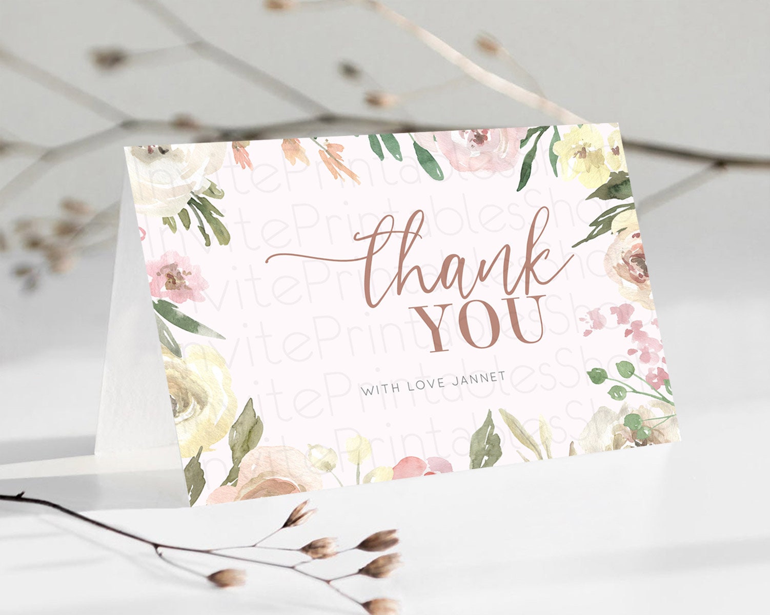 Editable Secret Garden Thank You Wildflower Thank You Card Pastel Flower Gar
