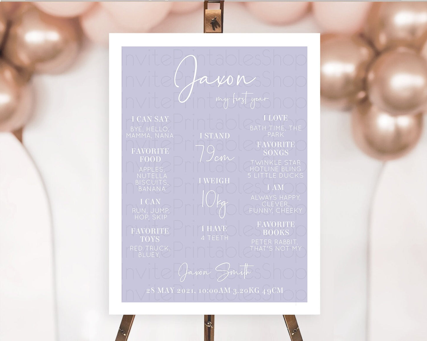 Purple First Birthday Milestone Poster Plain Purple Milestone Board Minimal Pastel Purple Milestone Modern 1st Birthday Welcome Sign D10942