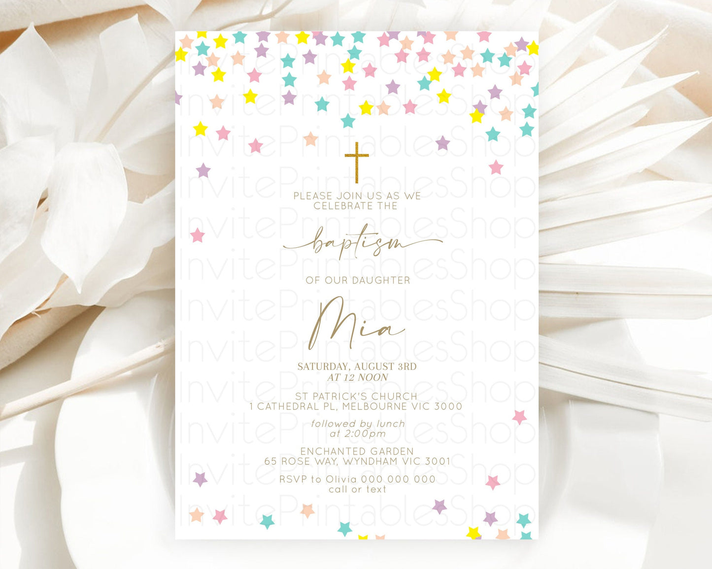 Star Baptism Invitation Pastel Stars Baptism 1st Birthday Invitation Rainbow Colors Confetti Twinkle Little Star Christening Invite D10601