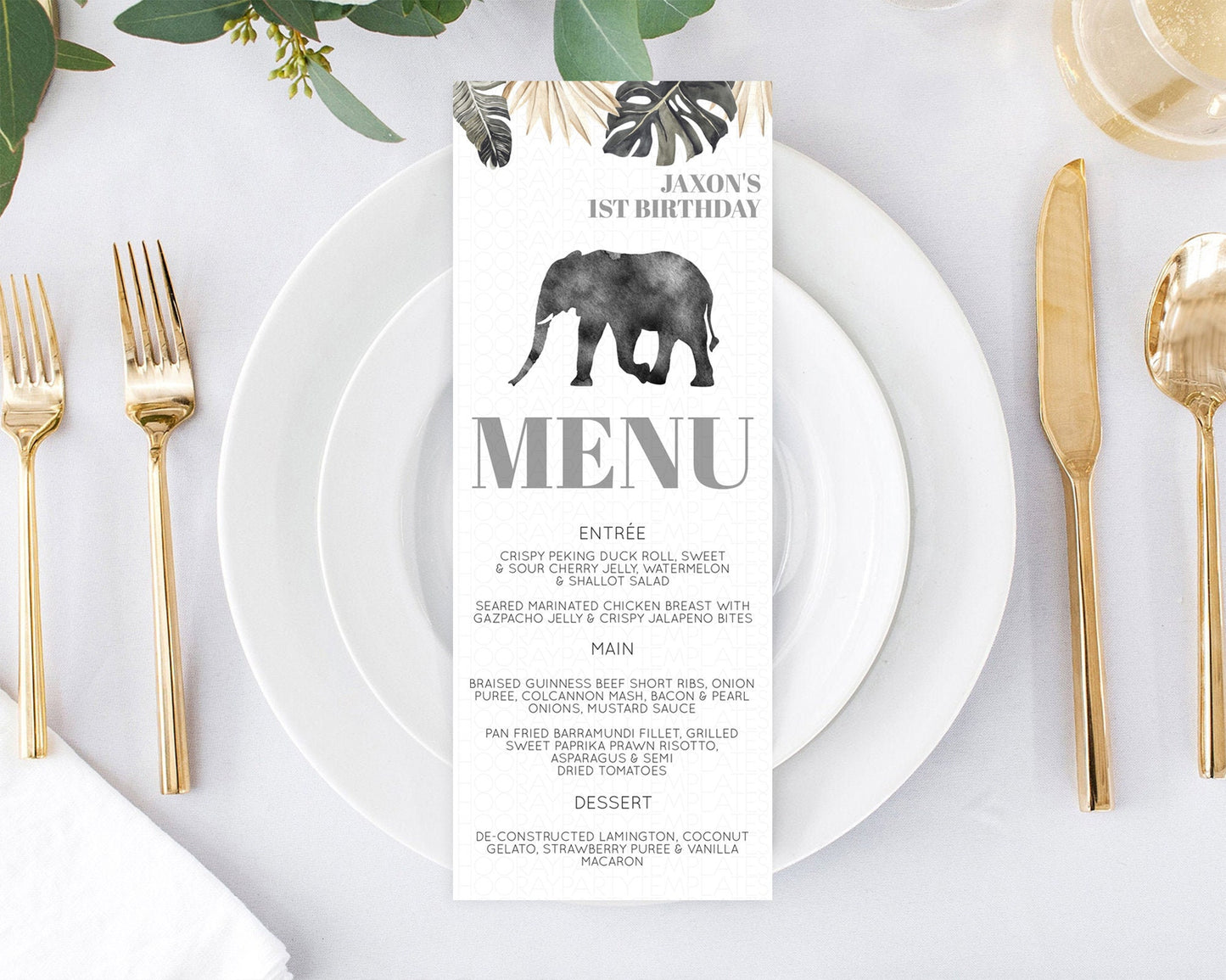 Elephant Menu Elephant Menu Template Elephant Safari Zoo Table Decor Elephant Dinner Dessert Menu Elephant Party Food Menu D10803