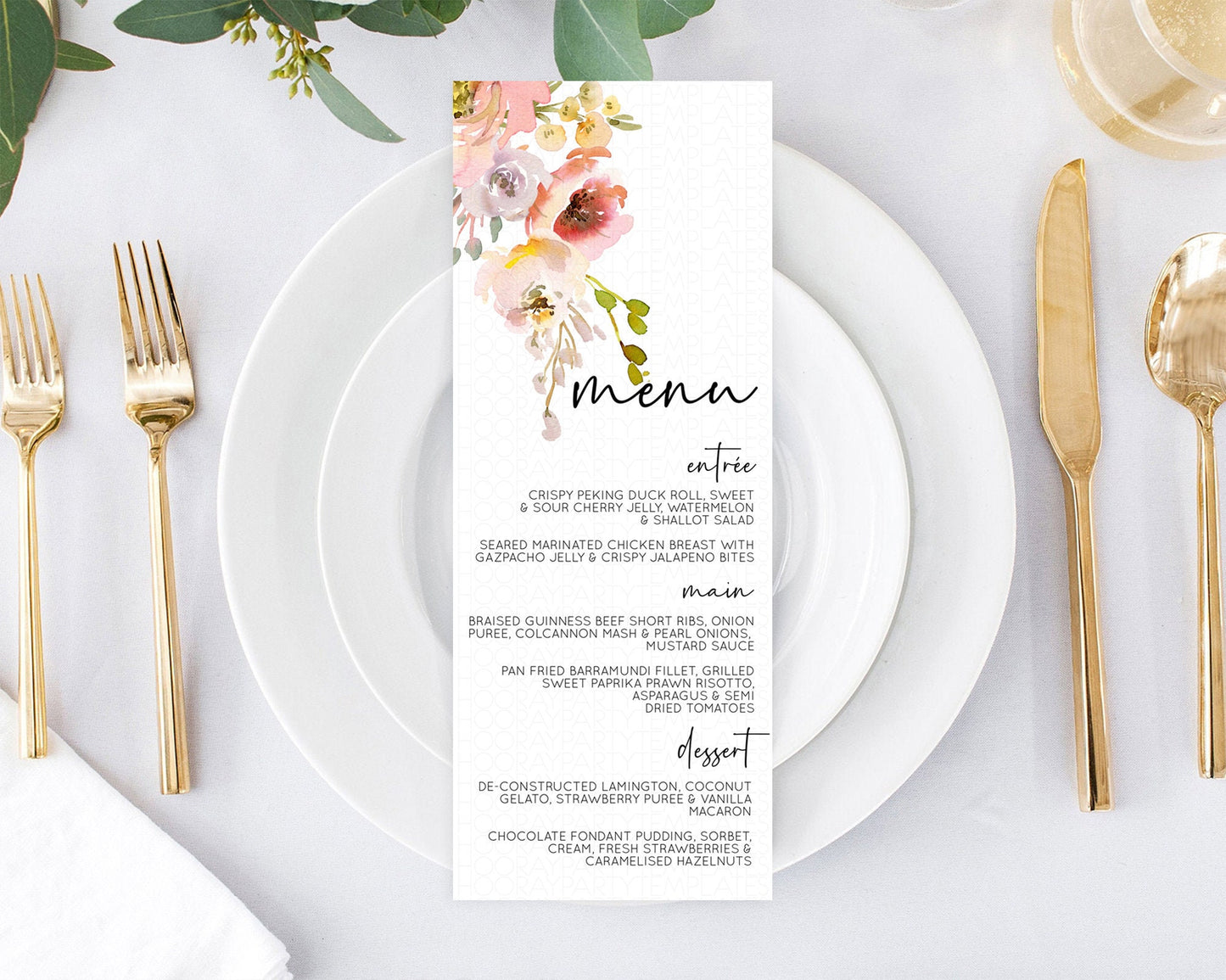 Secret Garden Menu Wildflower Menu Template Pastel Flower Garden Table Decor Boho Floral Dinner Dessert Floral Party Food Menu D10194